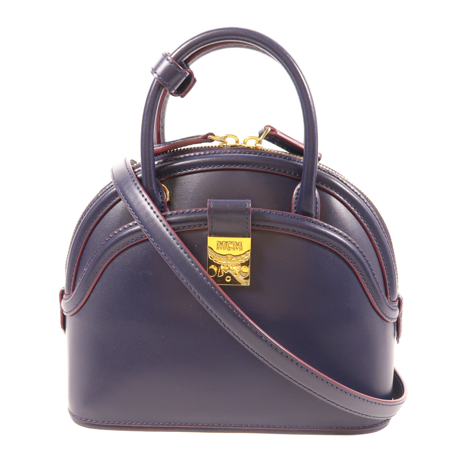 MCM GHW 2 Way Shoulder Hand Bag Calfskin Leather Blue