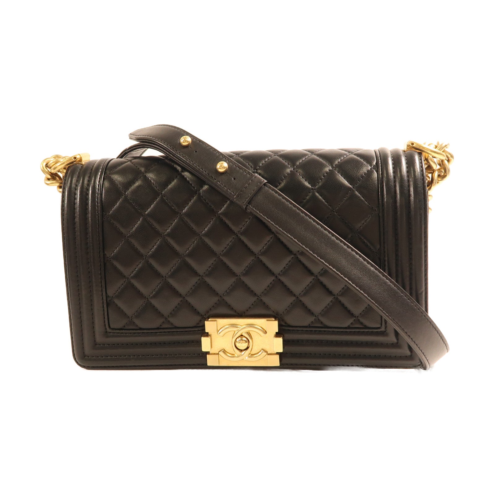 CHANEL 【激減優惠】羊皮皮革Boy 25金扣鏈帶肩背袋