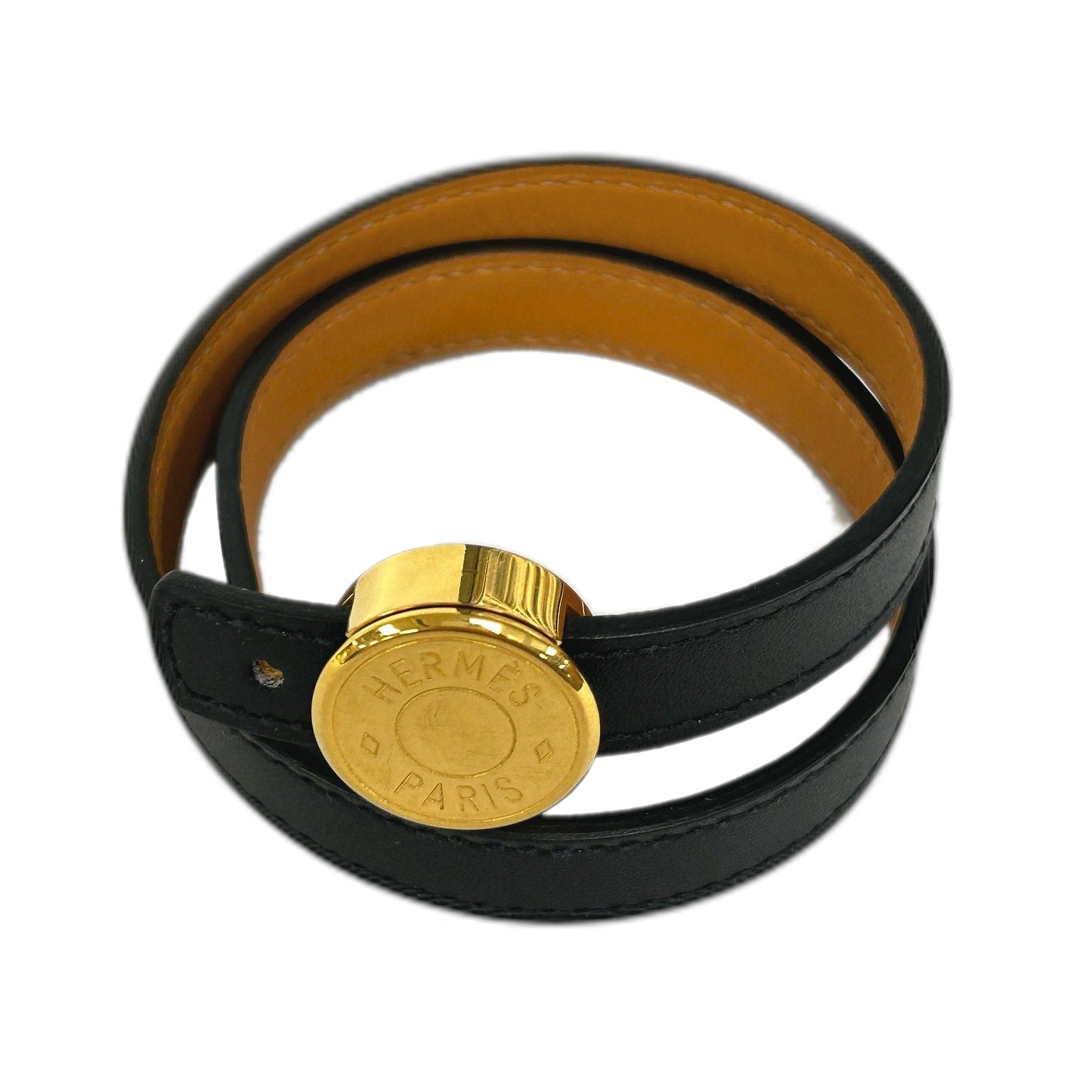 HERMES Swift皮革Bracelet金扣手帶Noir