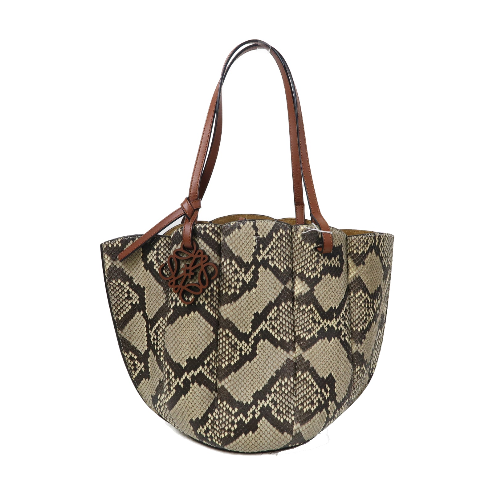 LOEWE 蛇皮皮革Shell Tote Small Bag手挽袋啡色