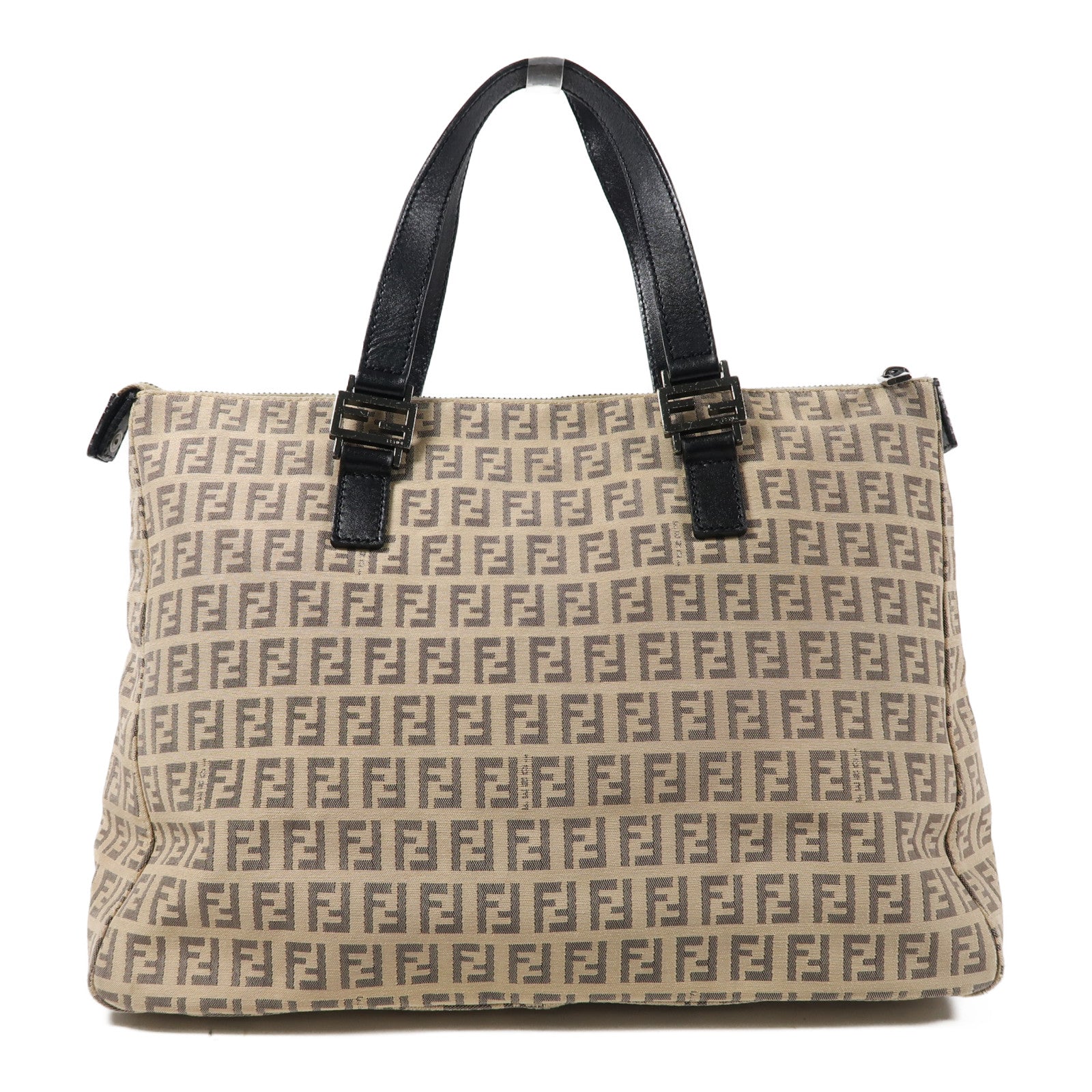 FENDI 帆布Tote Bag銀扣手挽袋米色/黑色