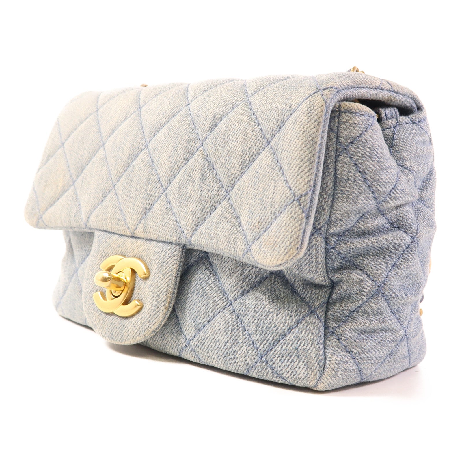 CHANEL 牛仔布Classic 17 With Gold Ball金扣鏈帶肩背袋