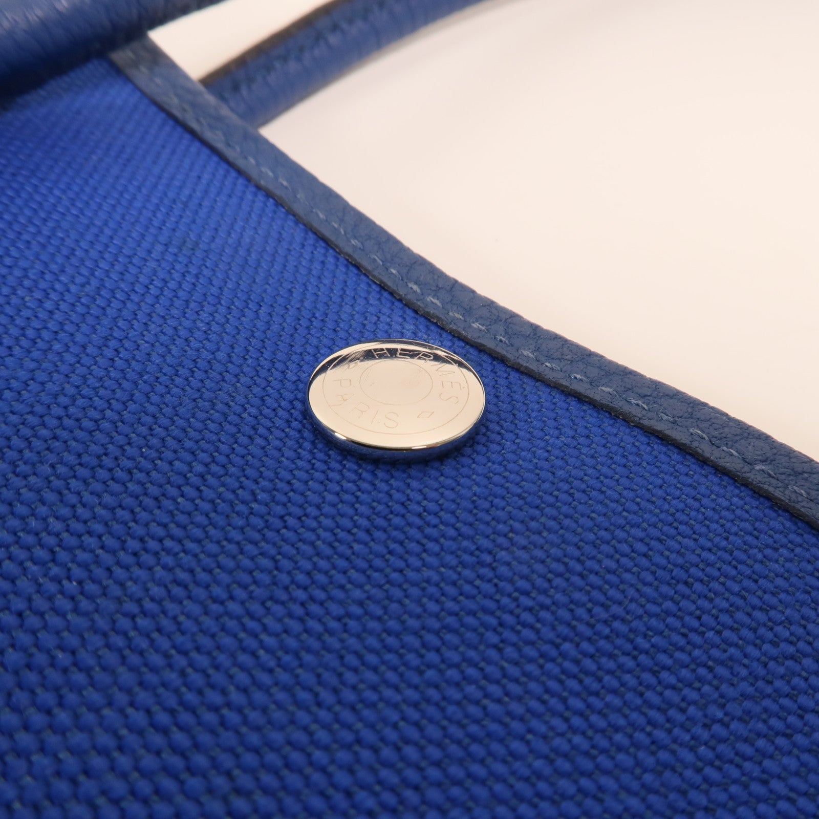 HERMES 帆布Garden Party TPM銀扣手挽袋Bleu France