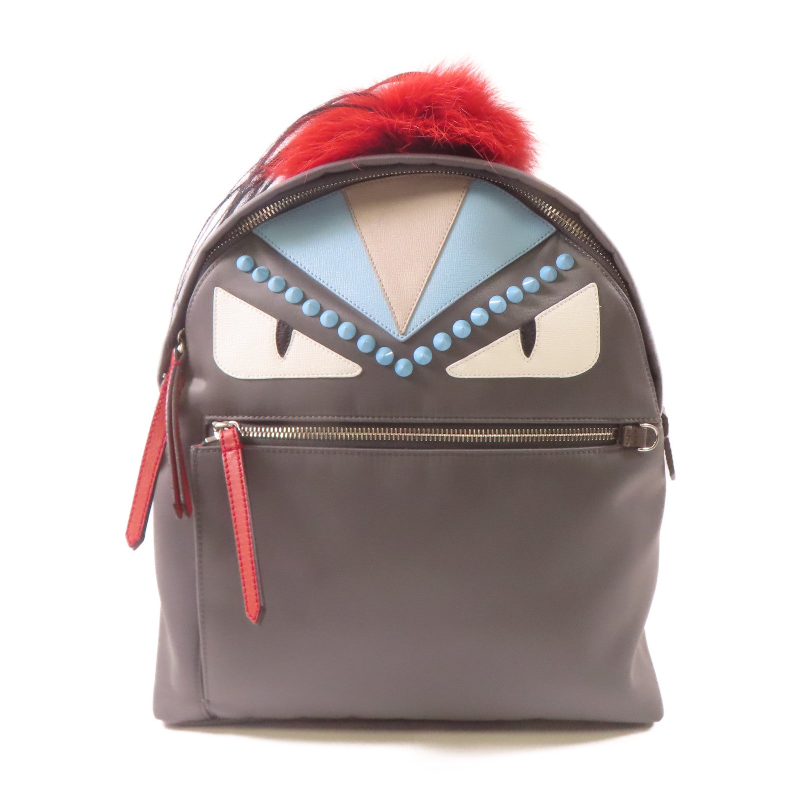 FENDI 尼龍Monster Bug 銀扣背包灰色