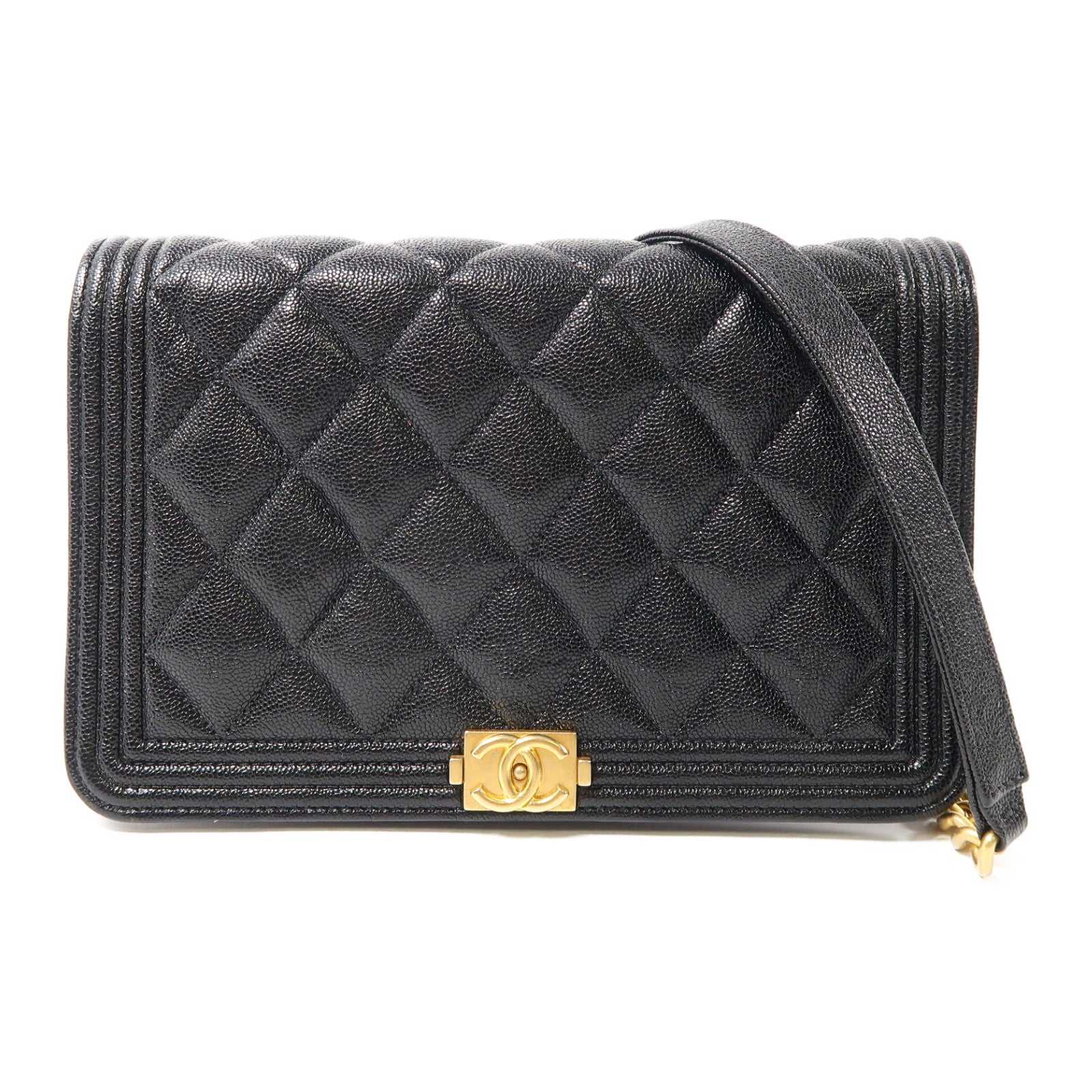 CHANEL 菱格牛皮皮革WOC Wallet On Chain金扣鏈帶肩背袋黑色