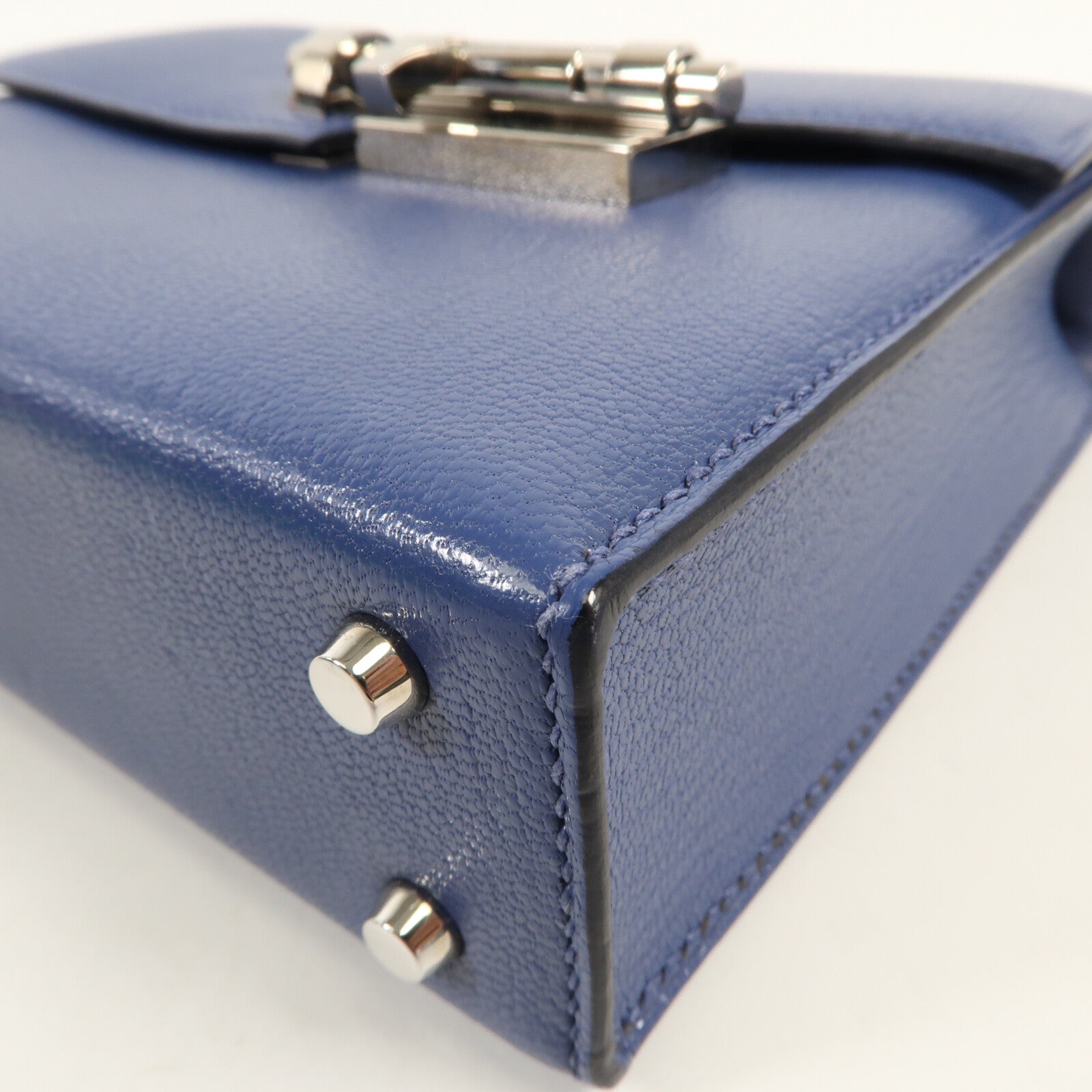 HERMES Chevre皮革Verrou Mini銀扣鏈帶肩背袋Bleu Brighton