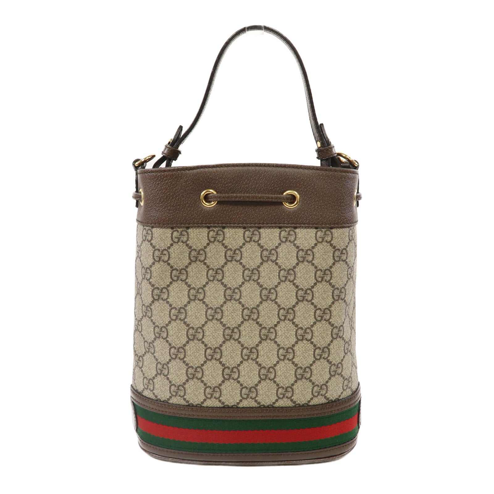 GUCCI 【激減優惠】塗層帆布Ophidia GG Small Bucket Bag金扣手挽肩背兩用袋啡色