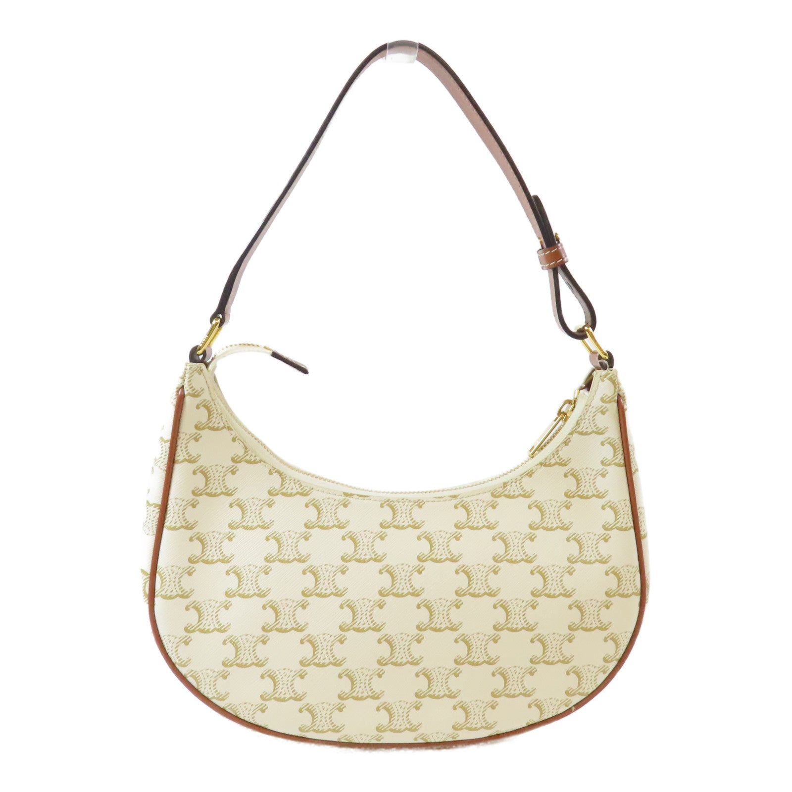 CELINE 塗層帆布Ava金扣肩背袋白色