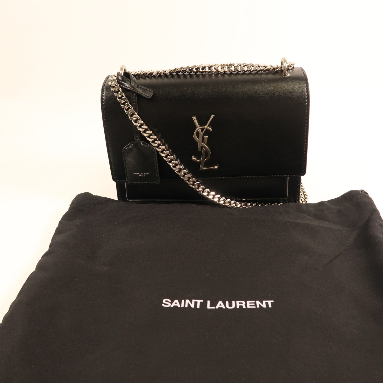 SAINT LAURENT 牛皮皮革Sunset Medium銀扣鏈帶肩背袋