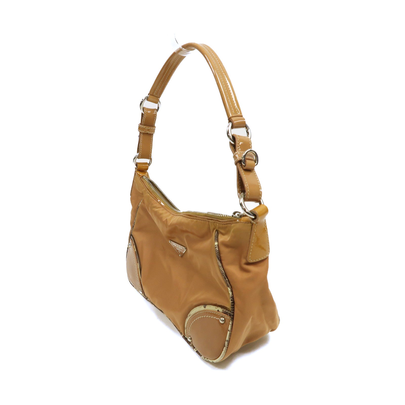 PRADA 尼龍/漆皮皮革Shoulder Bag銀扣肩背袋粉紅色