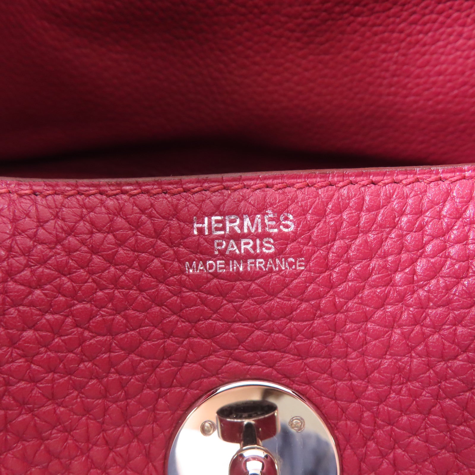 HERMES【激減優惠】 Clemence皮革Lindy 30銀扣手挽肩背兩用袋紅色