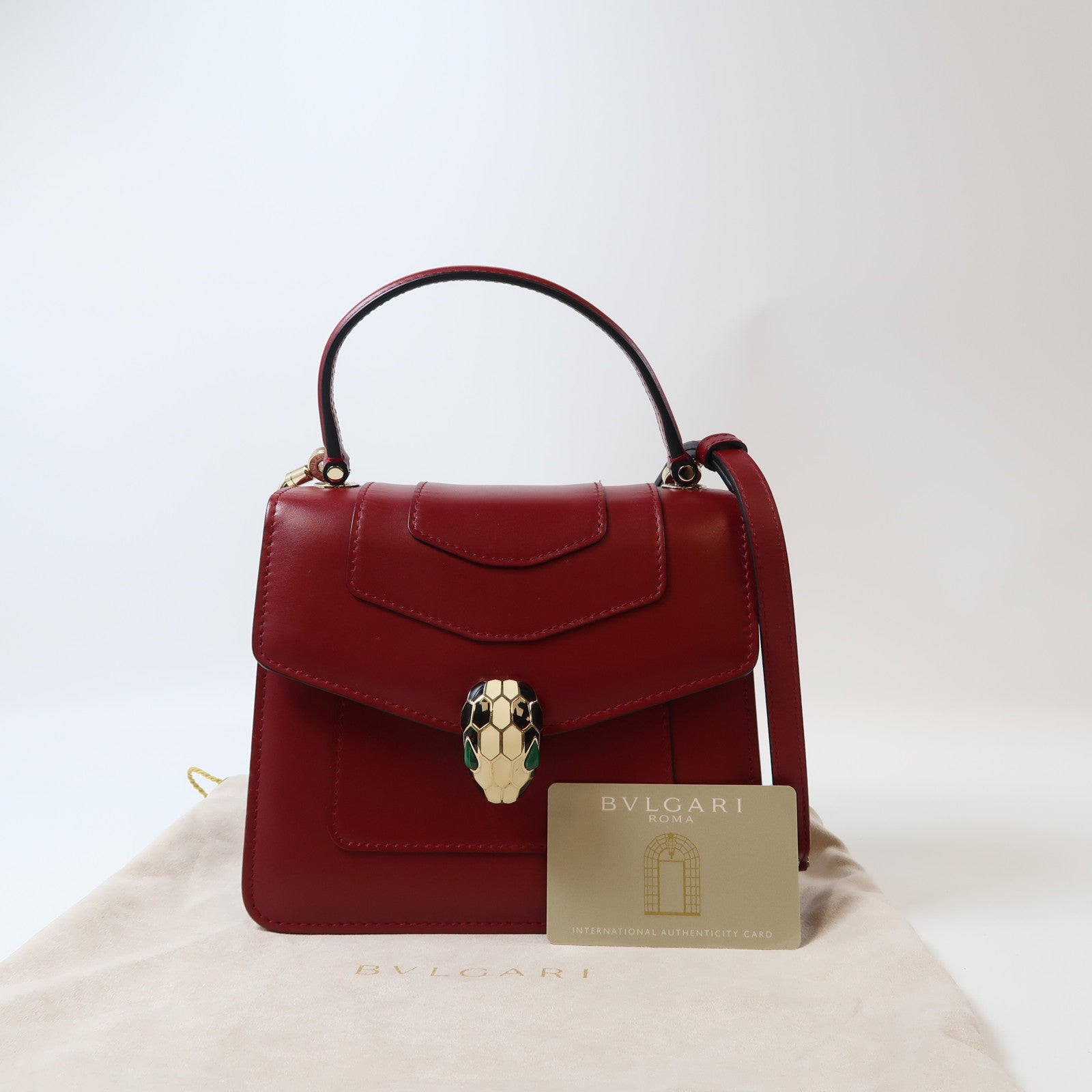 BVLGARI 牛皮皮革Serpenti Forever 2 Way Shoulder金扣手挽肩背兩用袋紅色
