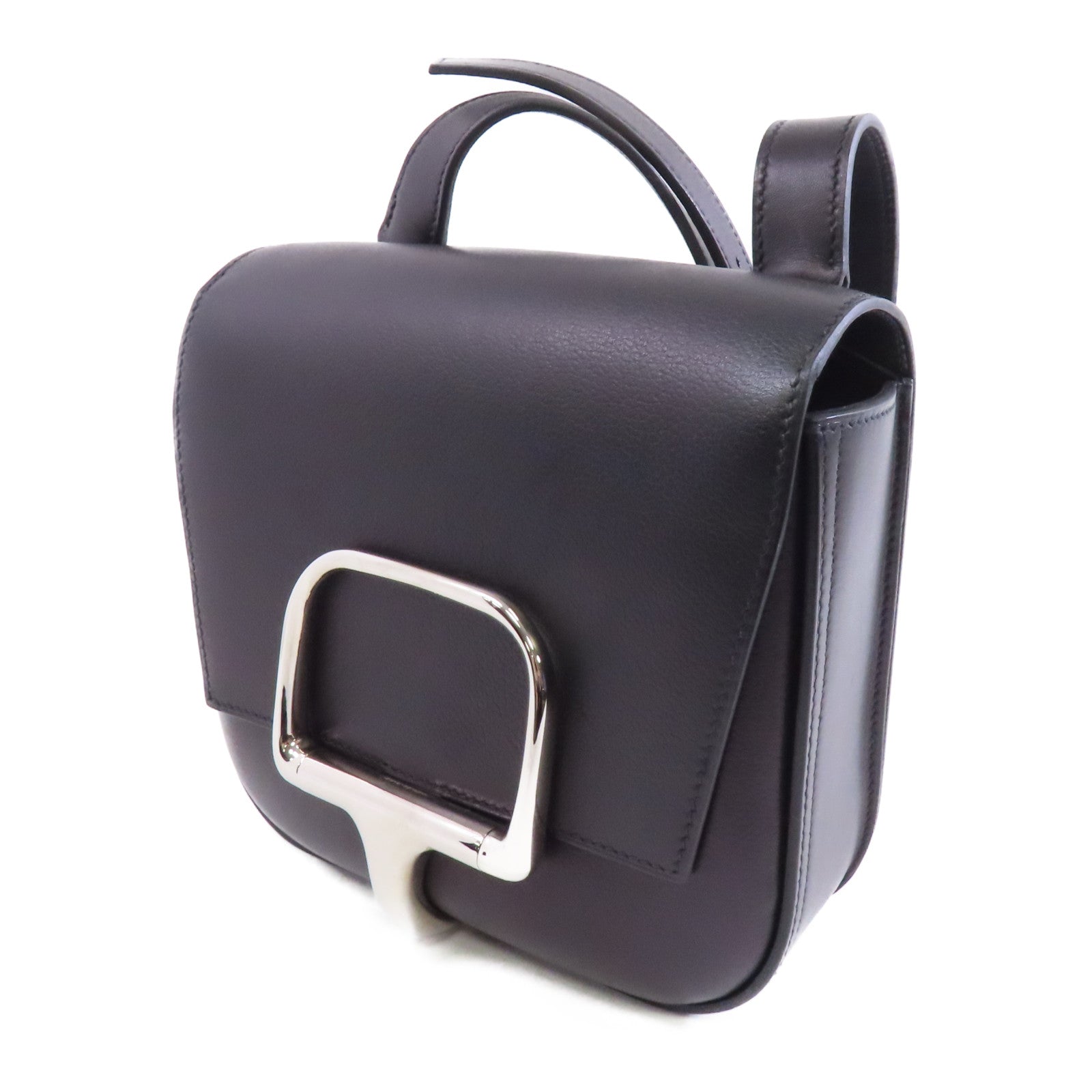 HERMES Evercolor皮革Della Cavalleria Mini銀扣肩背袋黑色