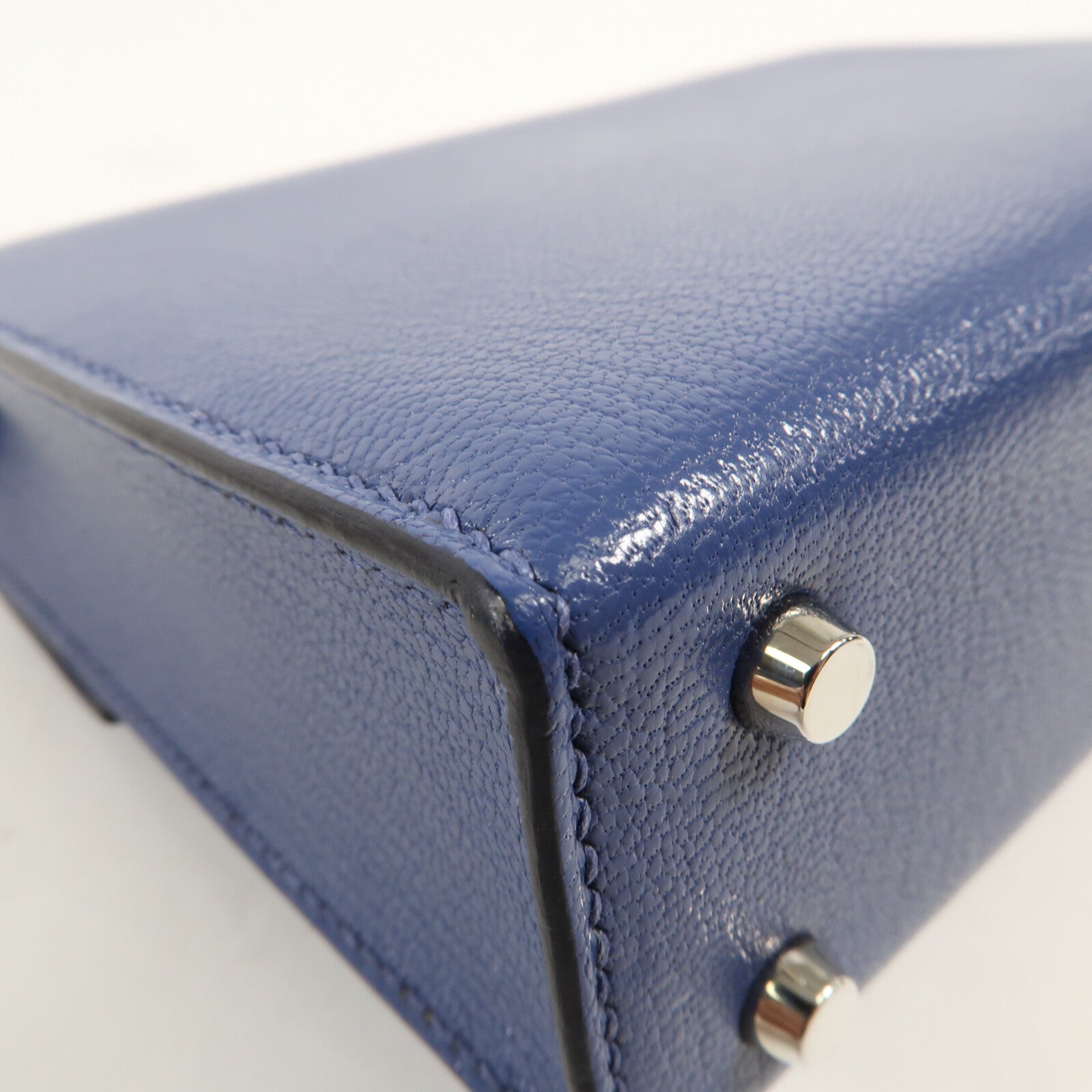 HERMES Chevre皮革Verrou Mini銀扣鏈帶肩背袋Bleu Brighton