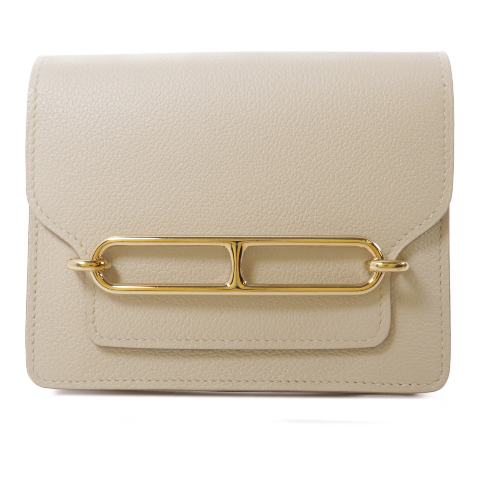 HERMES Evercolor皮革Roulis Slim金扣錢包Nata白色