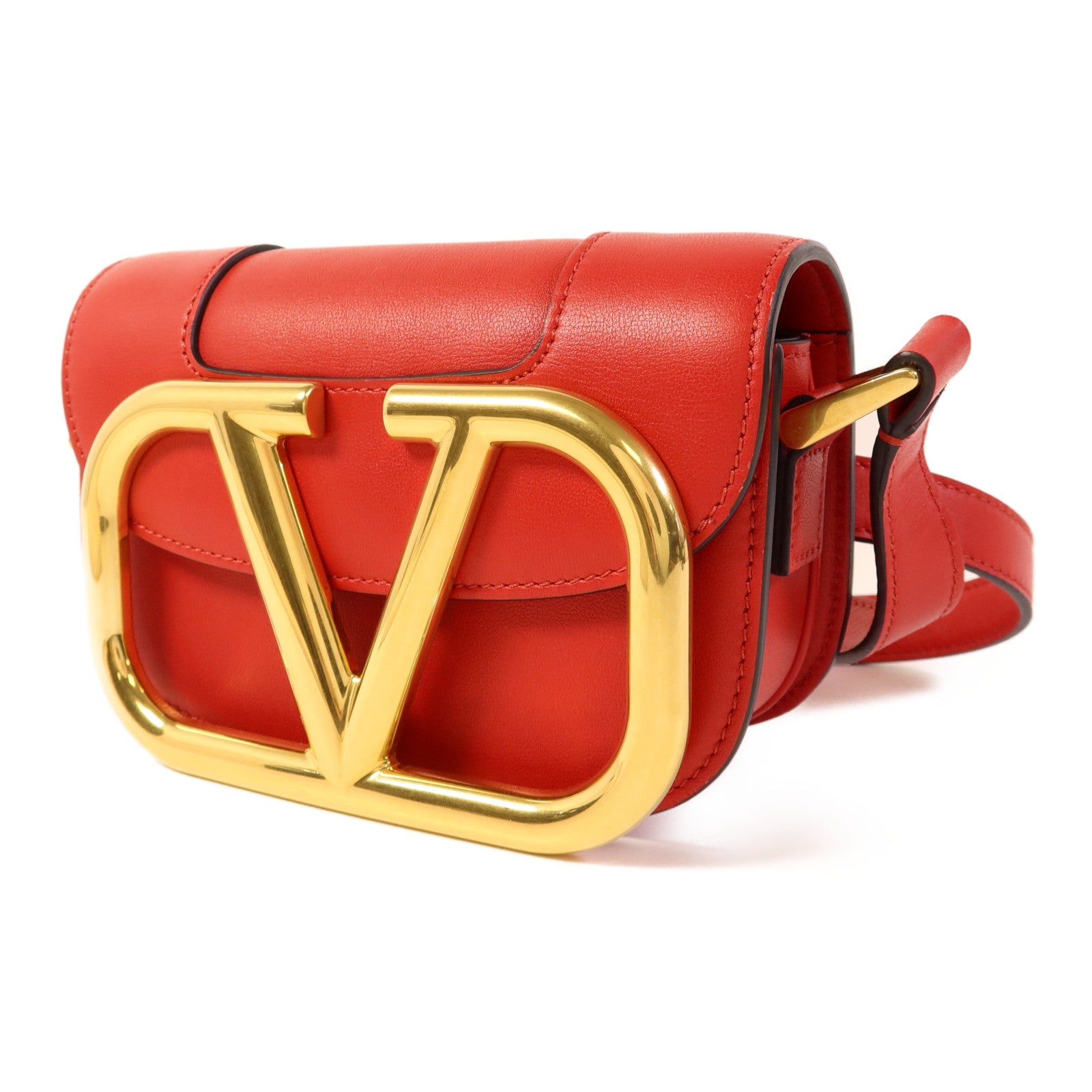 Valentino 皮革Supervee Shoulder Bag金扣肩背袋