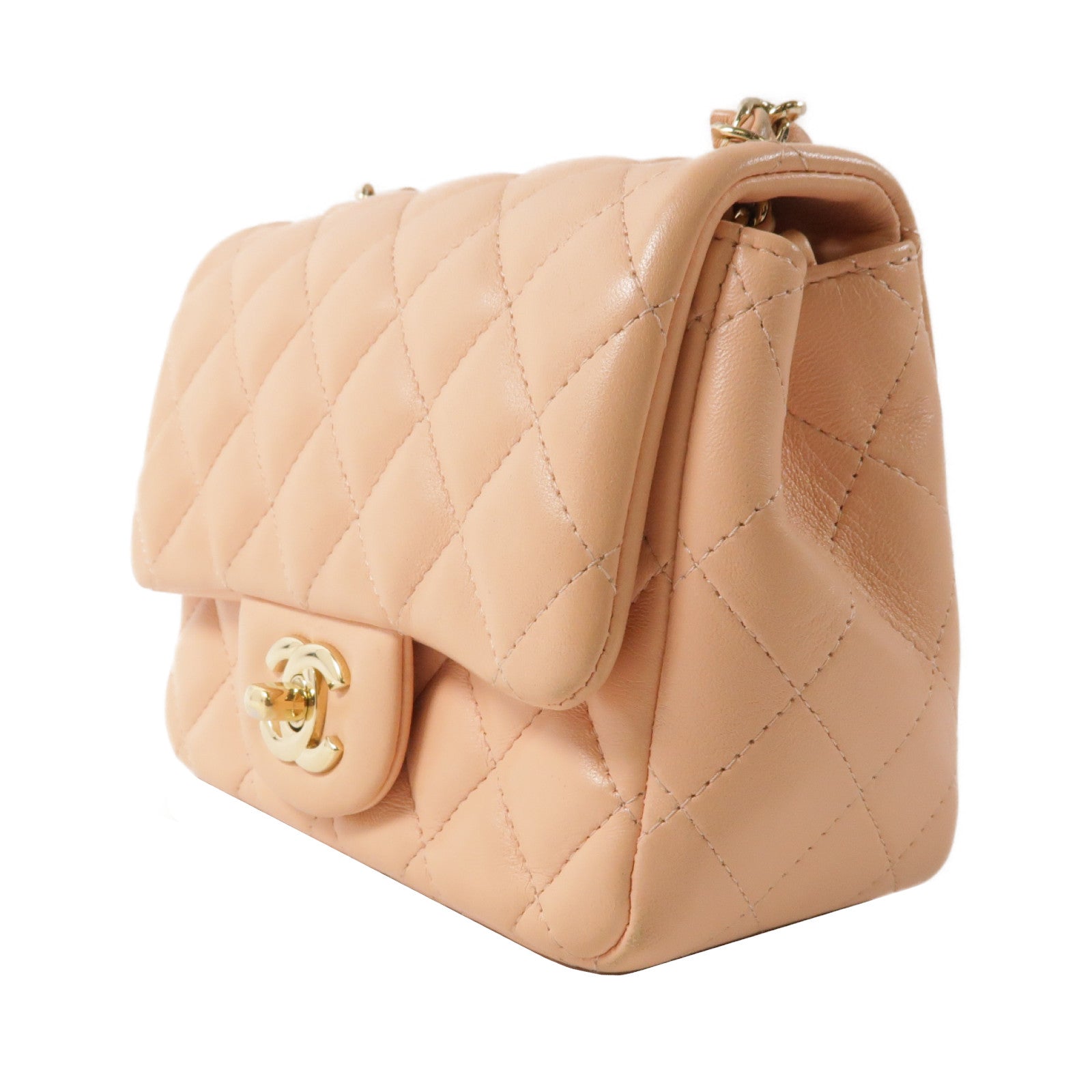 CHANEL 菱格羊皮皮革Chain Shoulder金扣鏈帶肩背袋粉紅色