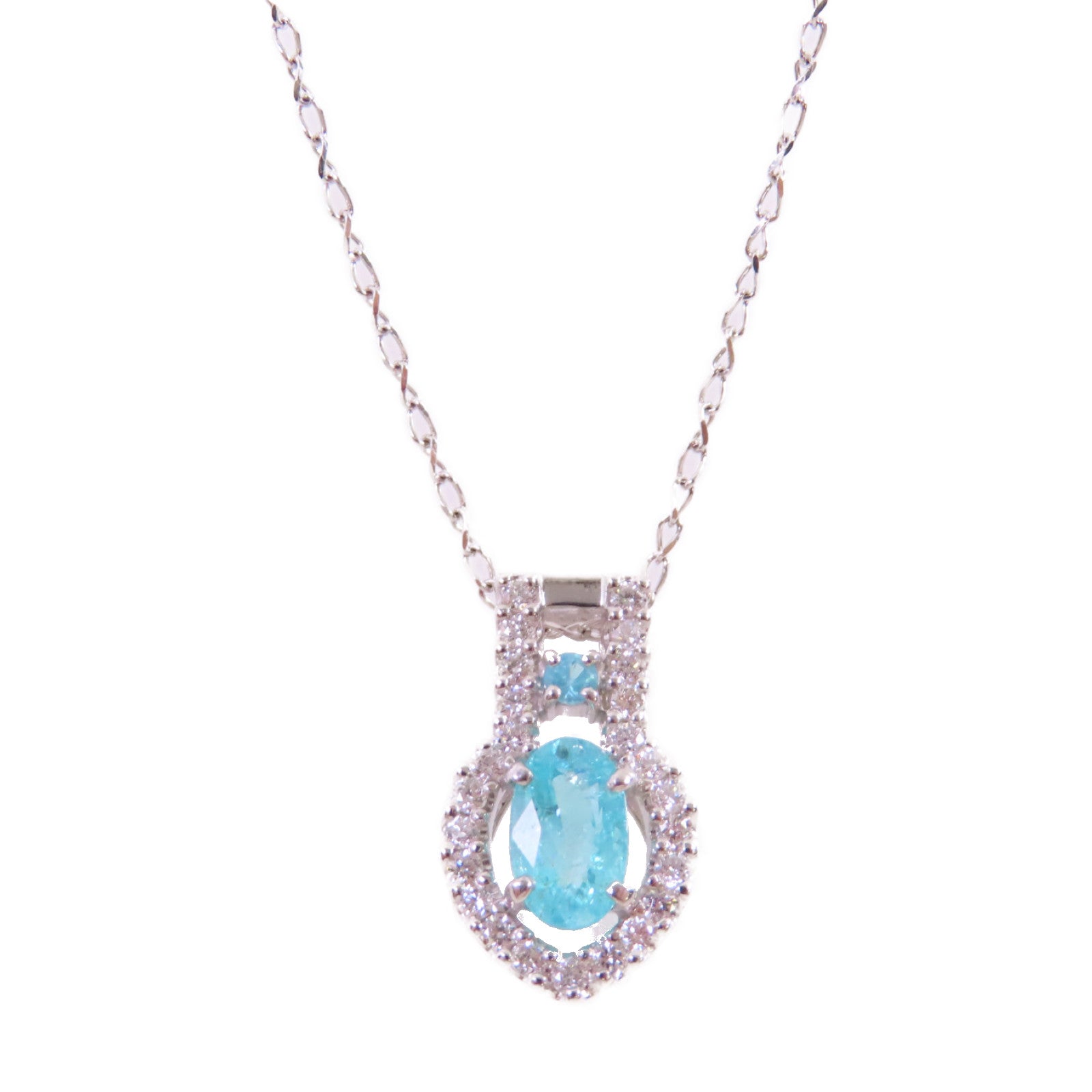 JEWELRY PT900/PT850鉑金/0.80ct碧壐/0.03/0.30ct鑽石Paraiba Tourmaline Diamond Necklace項鏈