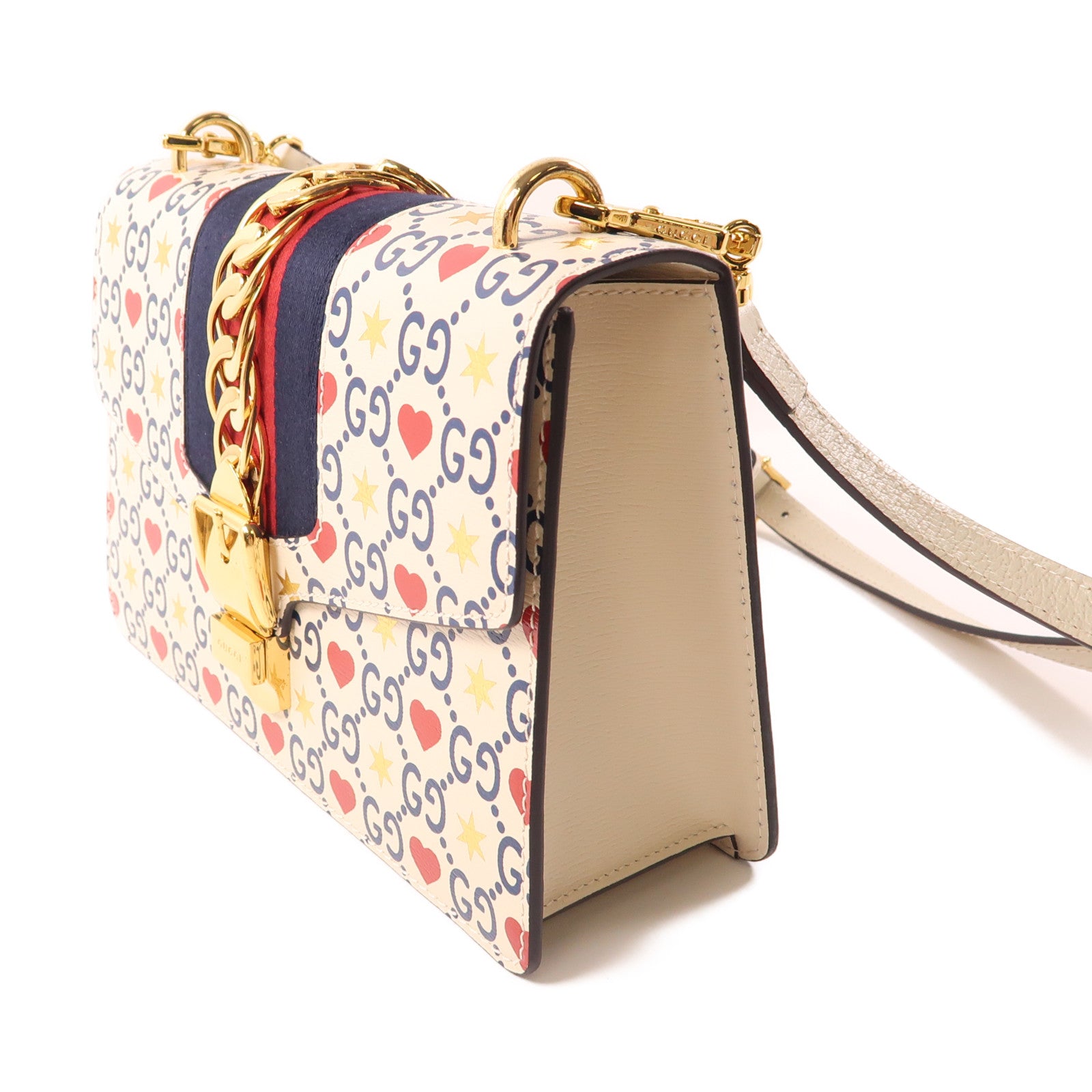 GUCCI 牛皮皮革Sylvie金扣肩背袋白色