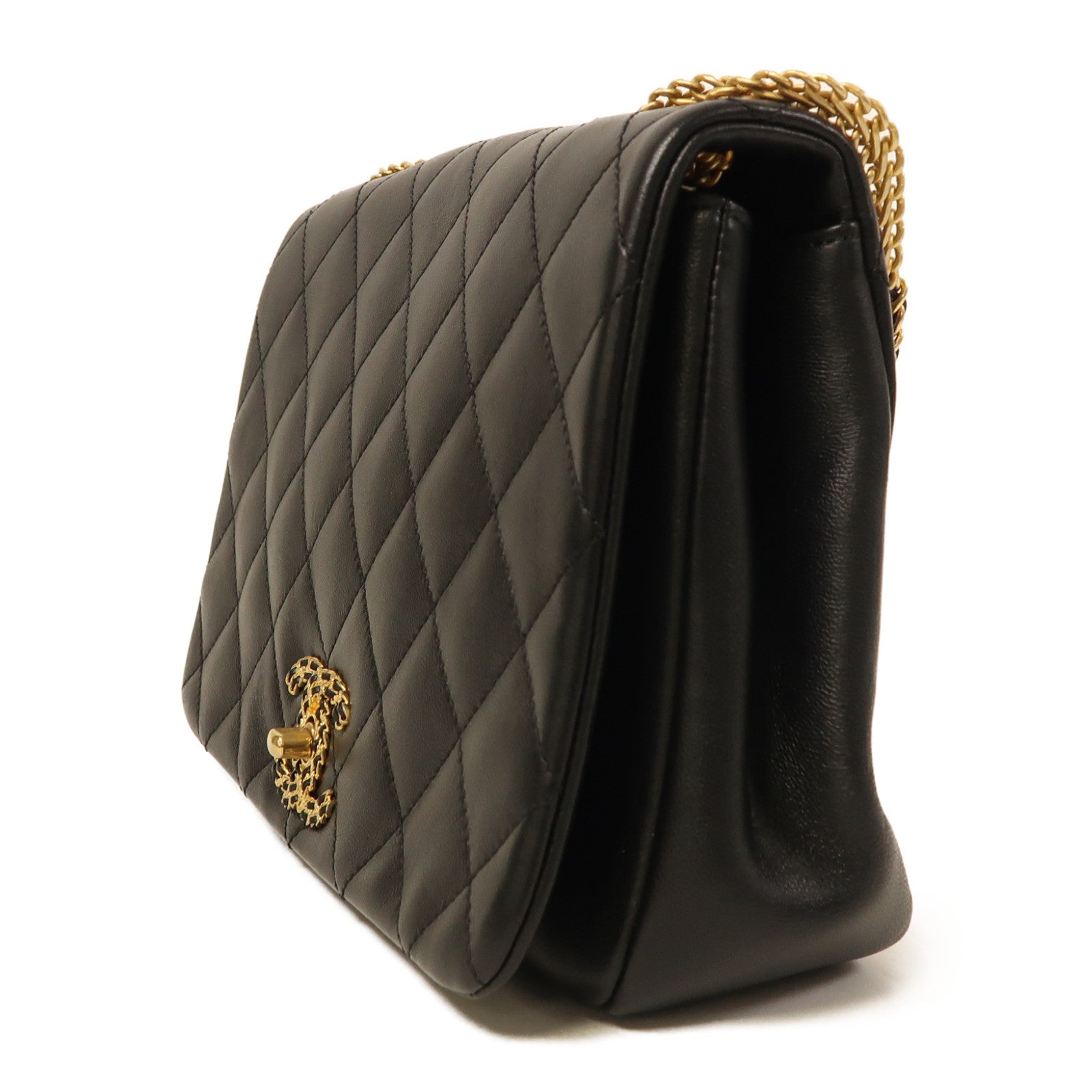 CHANEL 羊皮皮革Chain Shoulder金扣鏈帶肩背袋