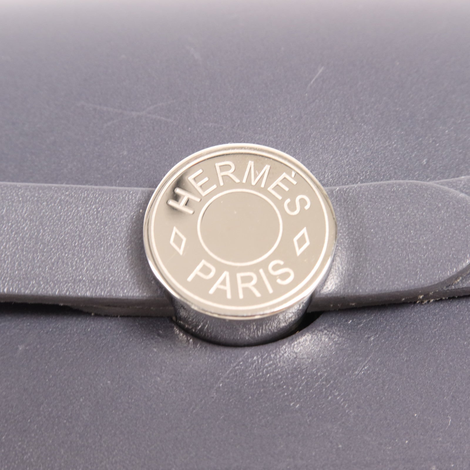 HERMES 帆布/皮革Mini Herbag銀扣肩背袋Ardoise