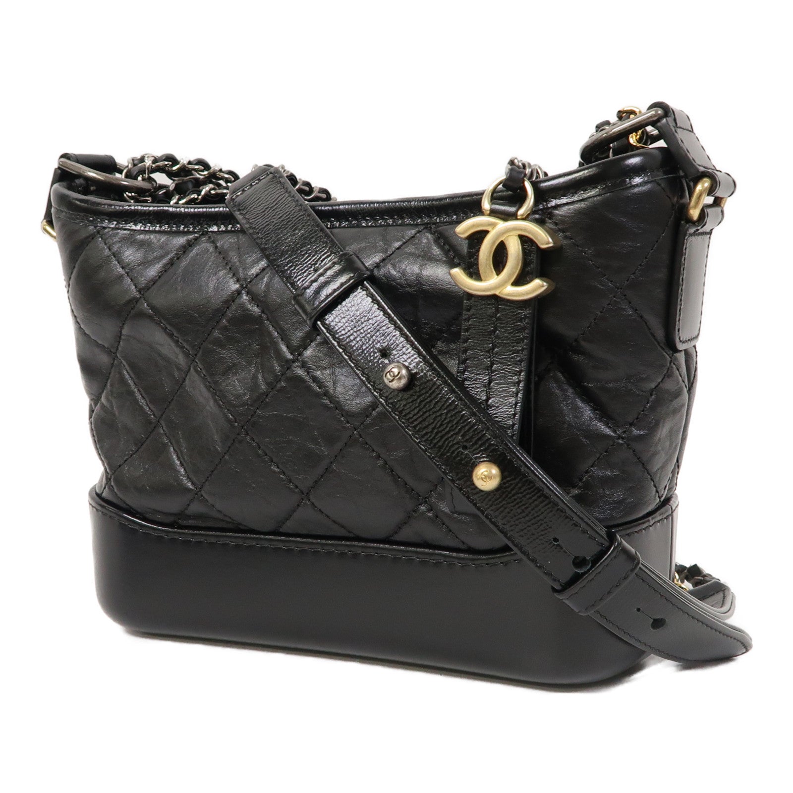 CHANEL 【激減優惠】菱格牛皮皮革Gabrielle鏈帶肩背袋黑色