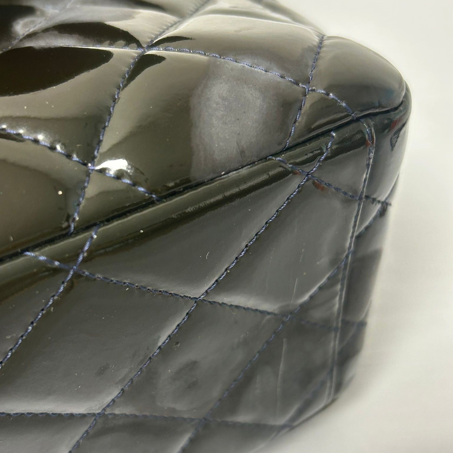 CHANEL CC SHW Maxi Classic Chain Shoulder Bag A5860 Patent Leather Dark Green