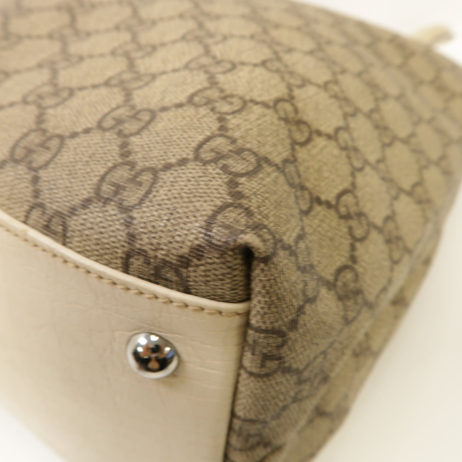 GUCCI 塗層帆布Tote Bag銀扣手挽袋米色