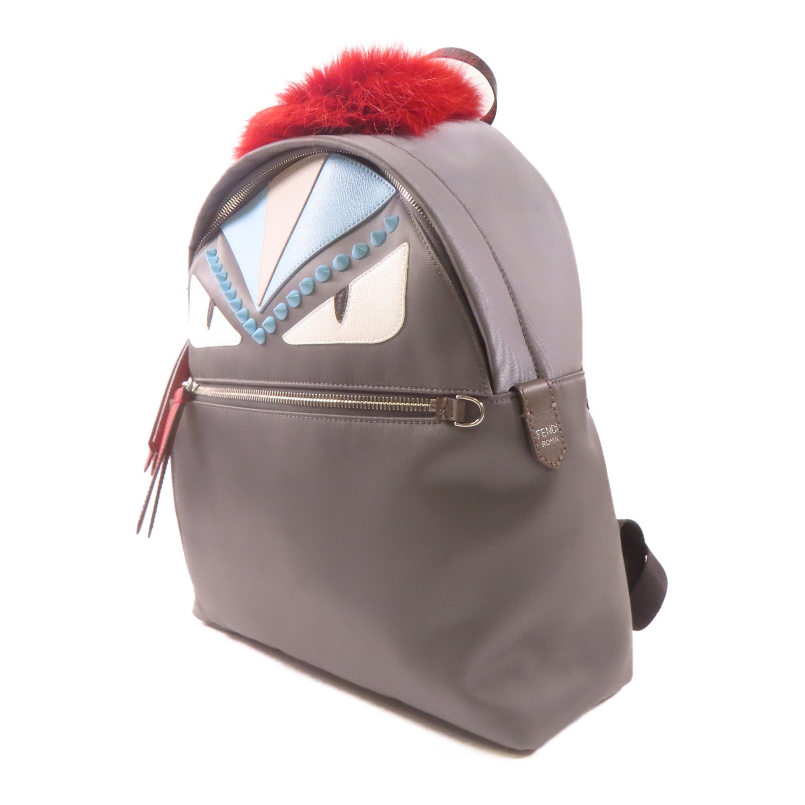 FENDI 尼龍Monster Bug 銀扣背包灰色