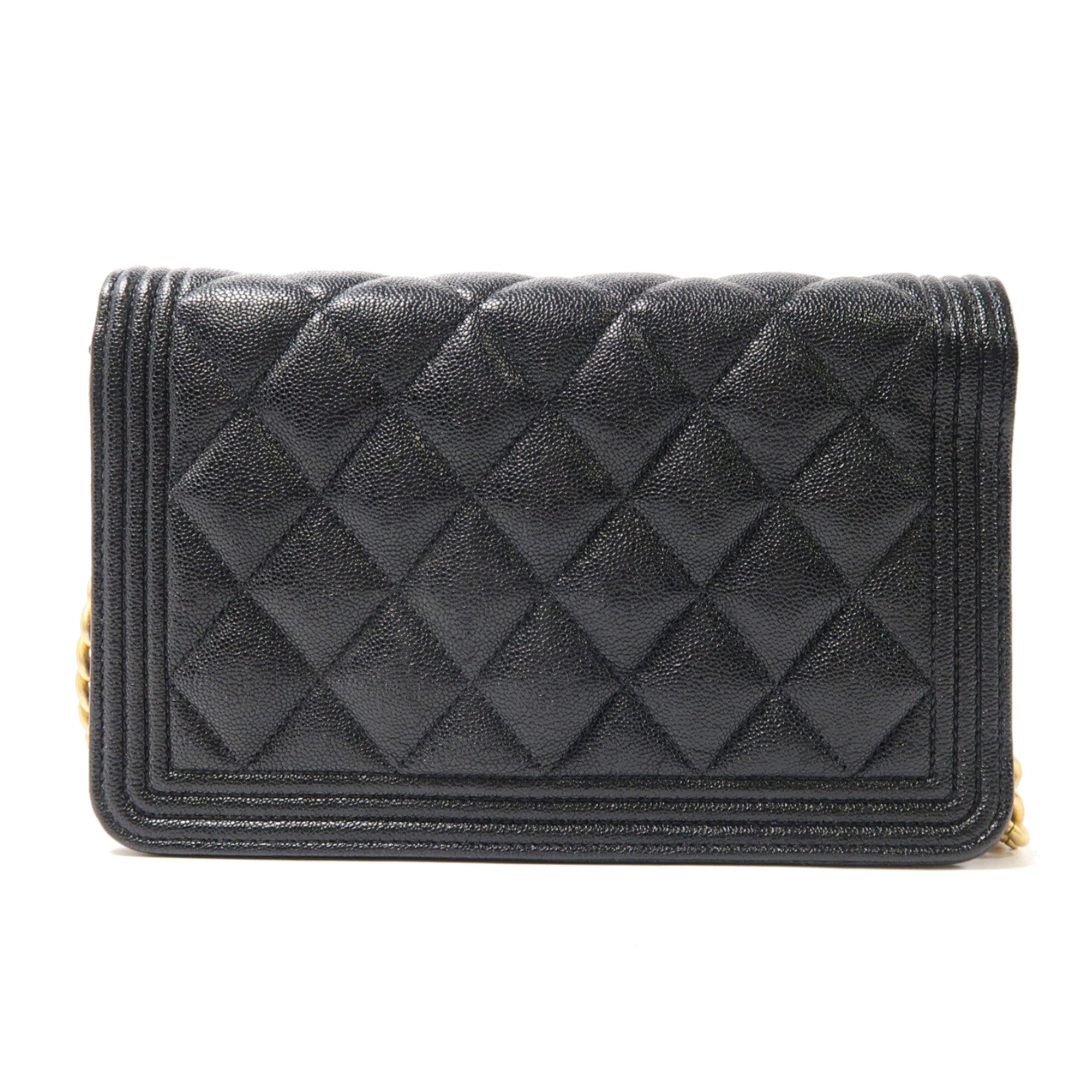 CHANEL 菱格牛皮皮革WOC Wallet On Chain金扣鏈帶肩背袋黑色