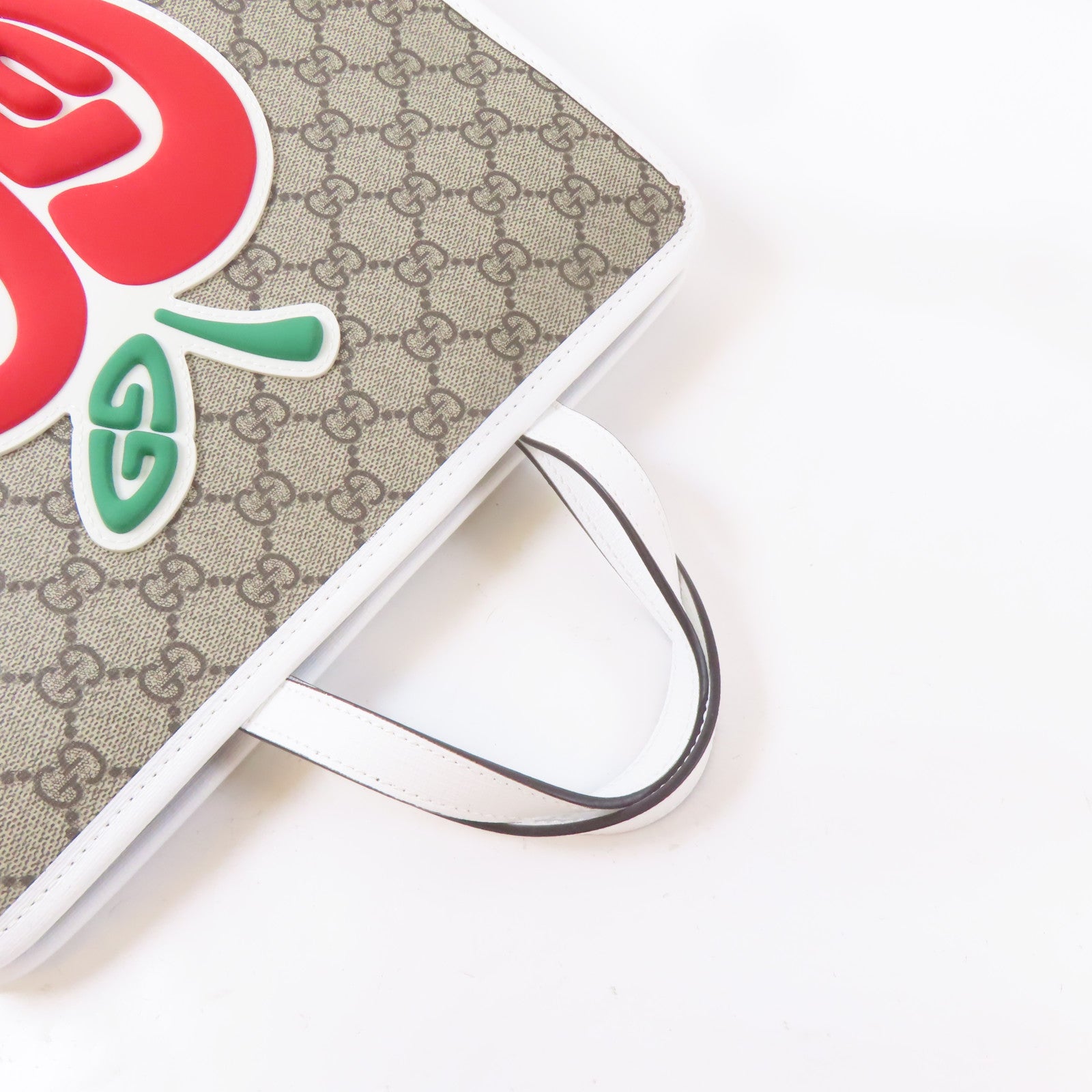 GUCCI 【激減優惠】塗層帆布GG Tote Bag銀扣手挽袋啡色/白色