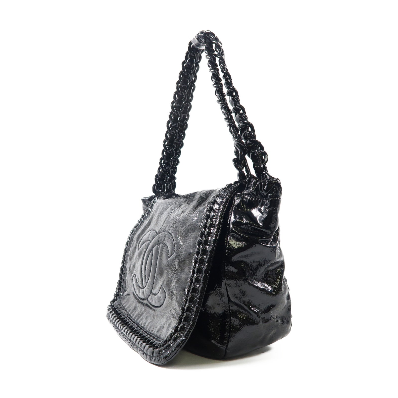 CHANEL 漆皮皮革Shoulder Bag肩背袋黑色