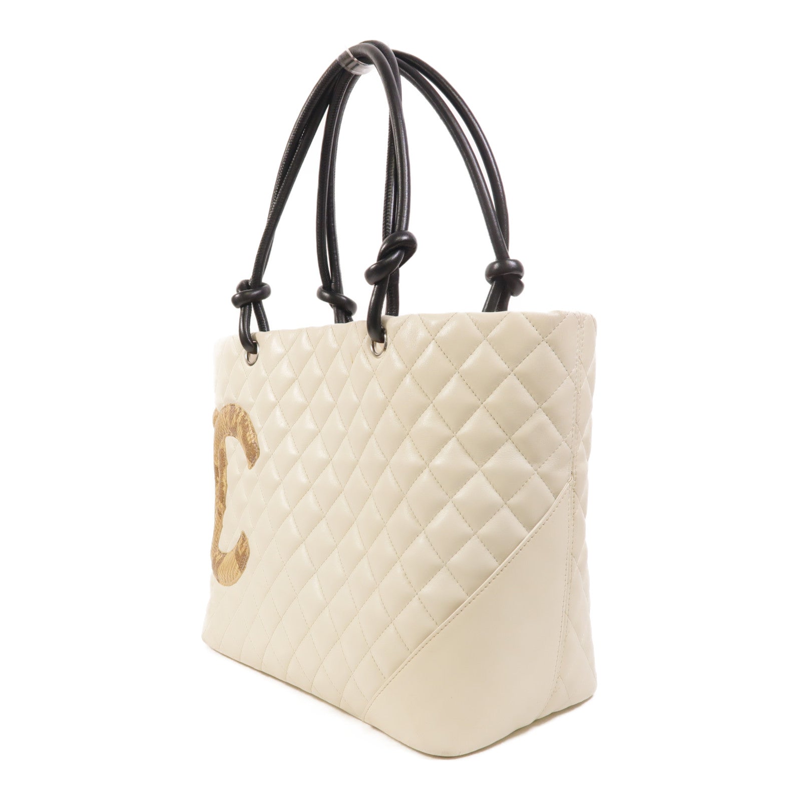CHANEL 牛皮皮革/蛇皮皮革Cambon Tote Bag銀扣肩背袋