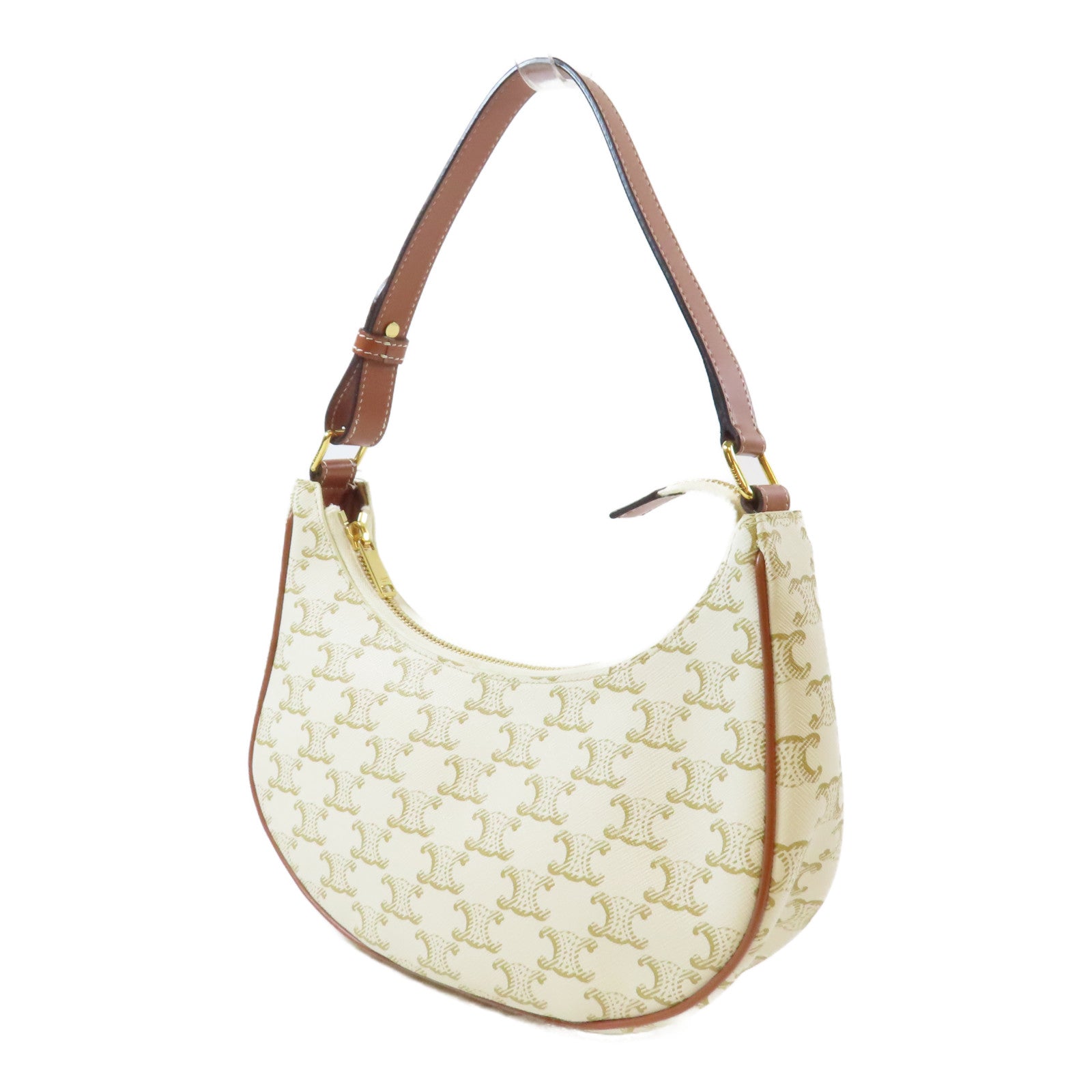 CELINE 塗層帆布Ava金扣肩背袋白色