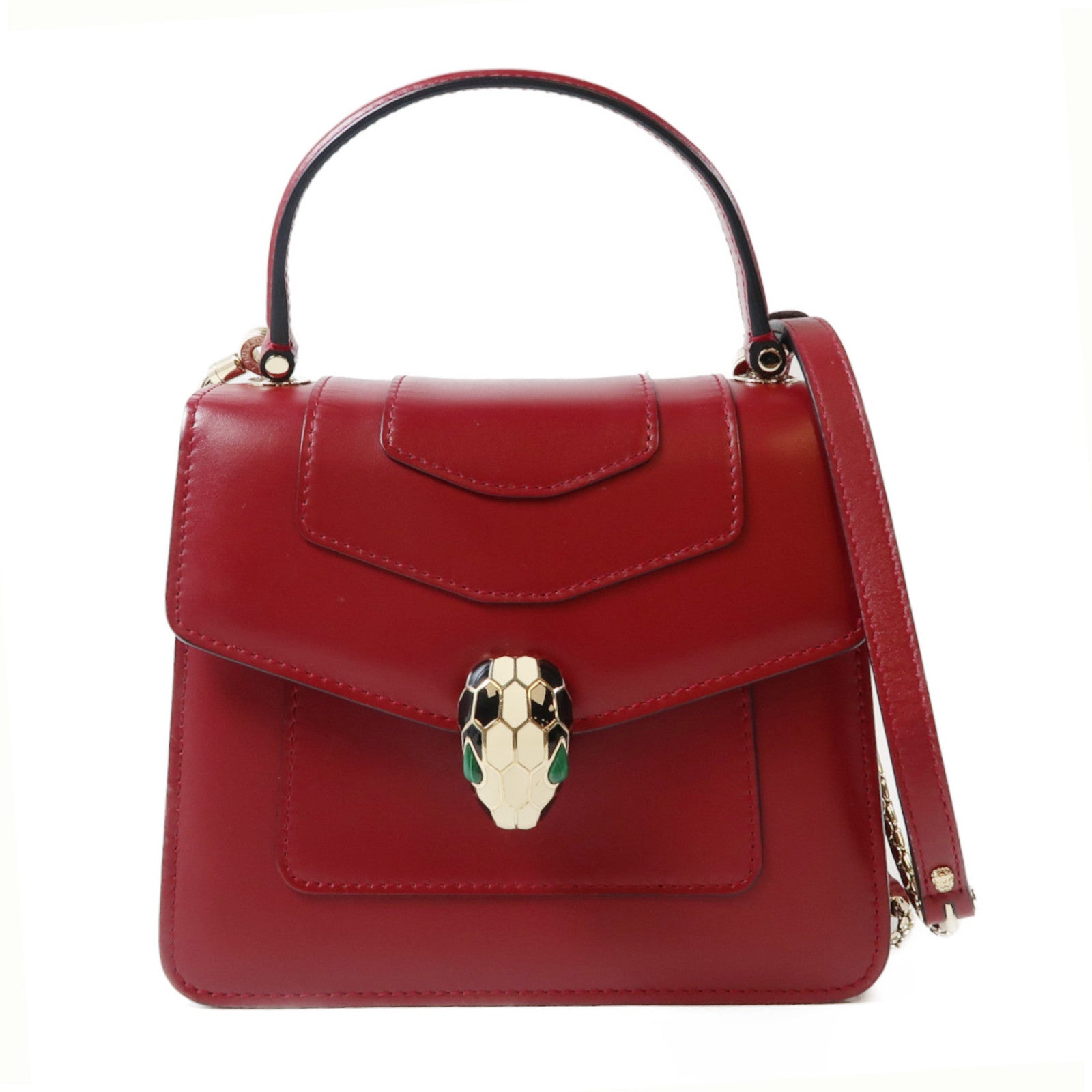 BVLGARI 牛皮皮革Serpenti Forever 2 Way Shoulder金扣手挽肩背兩用袋紅色