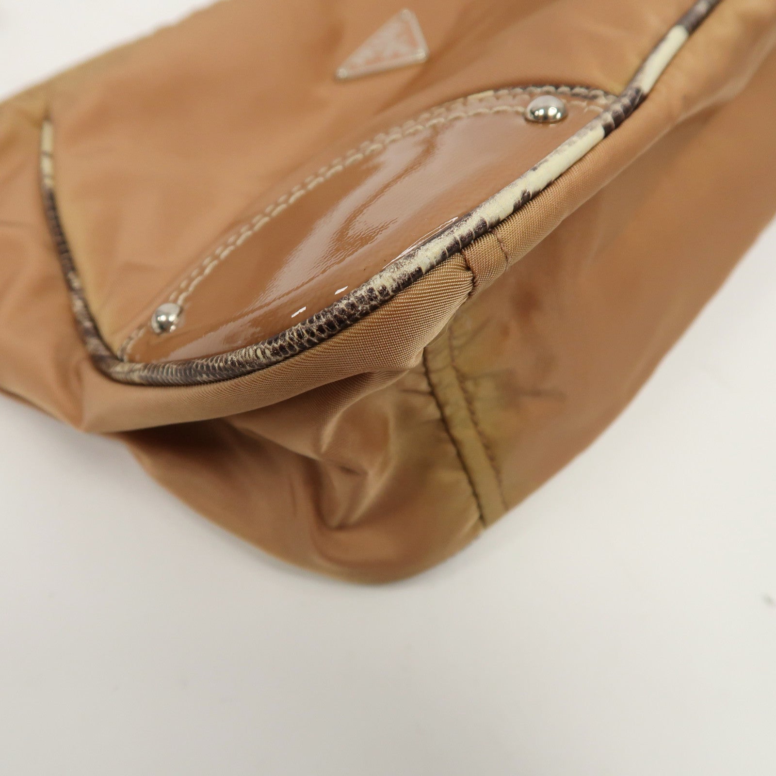 PRADA 尼龍/漆皮皮革Shoulder Bag銀扣肩背袋粉紅色