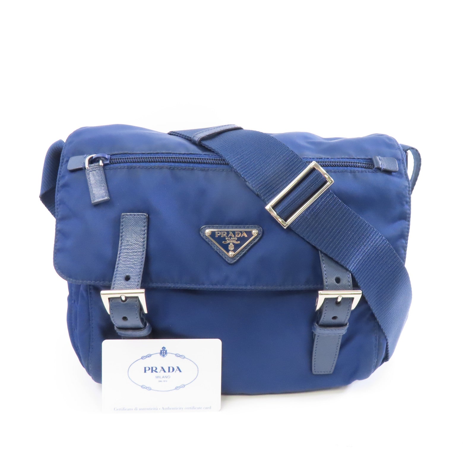 PRADA 尼龍Shoulder Bag銀扣肩背袋藍色