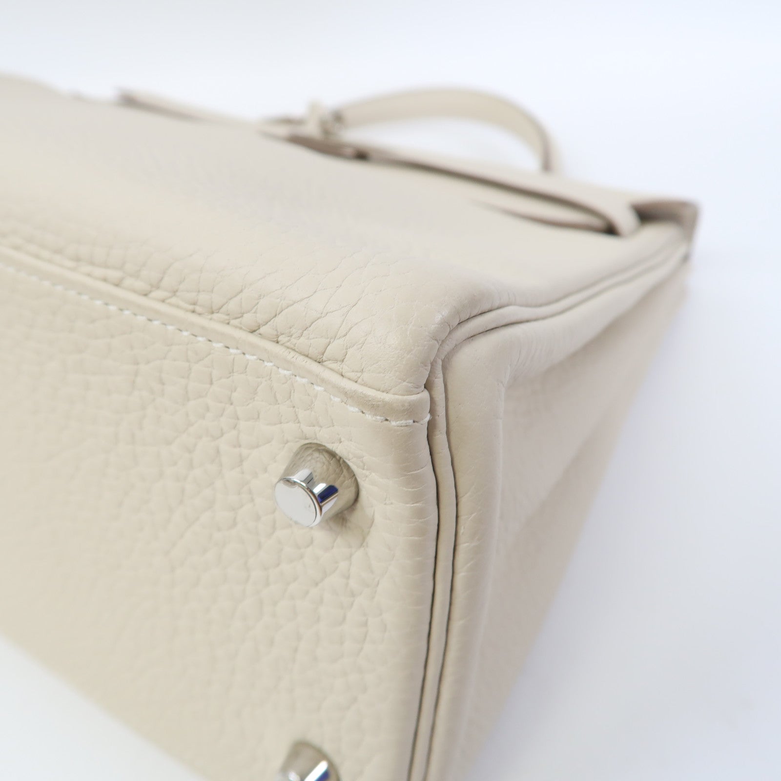 HERMES Clemence皮革Kelly 32銀扣手挽肩背兩用袋奶昔白色