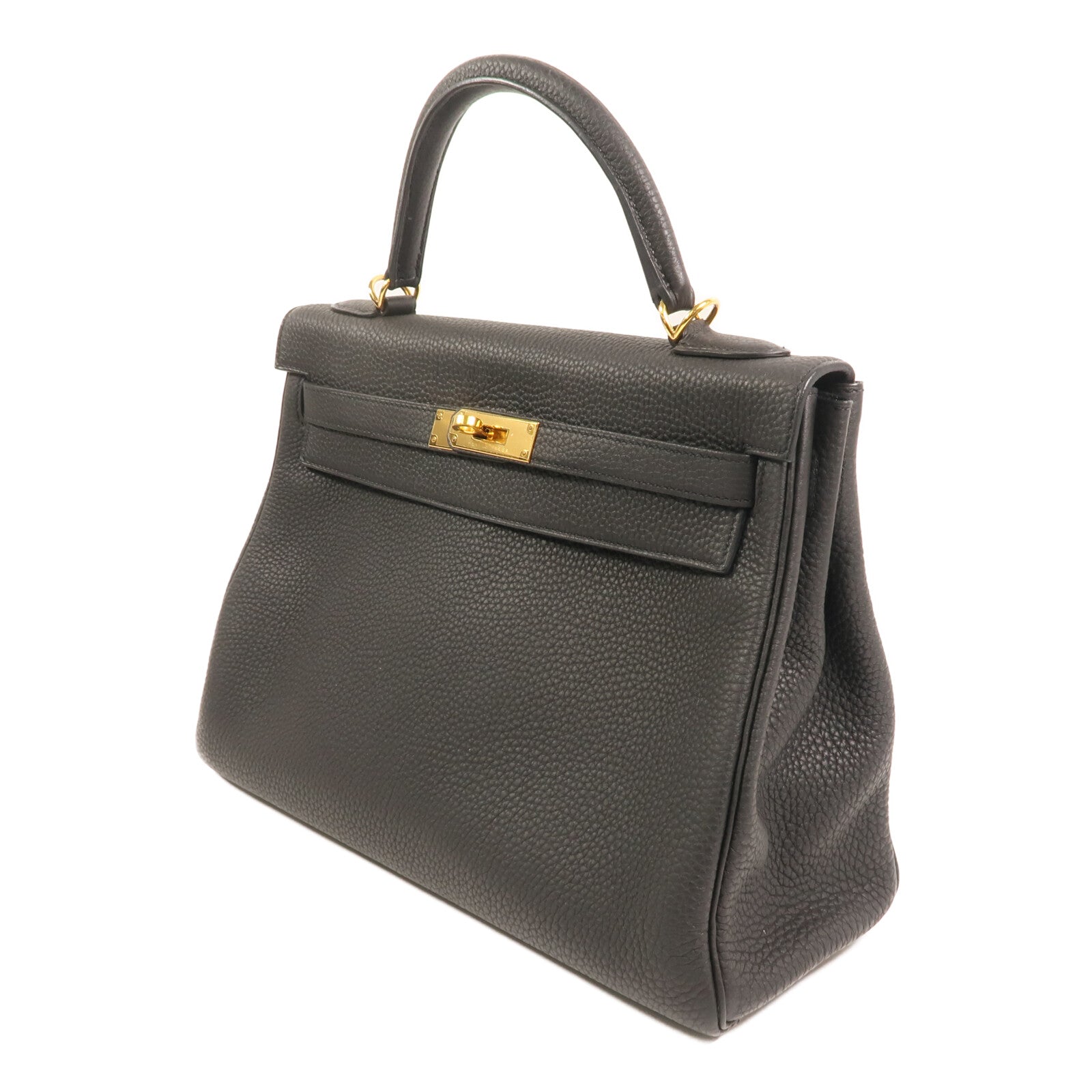 HERMES Clemence皮革Kelly 32金扣手挽肩背兩用袋Noir
