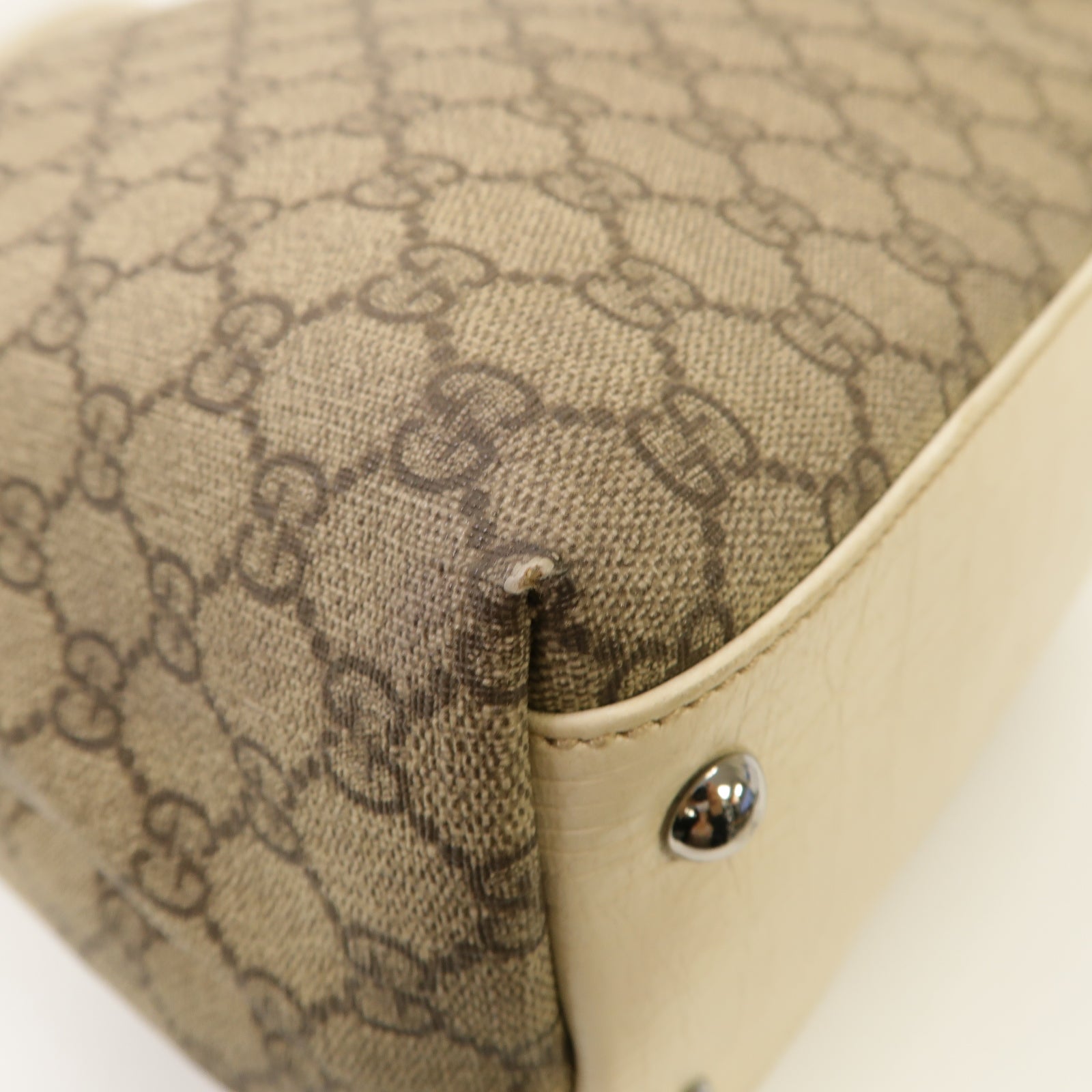 GUCCI 塗層帆布Tote Bag銀扣手挽袋米色