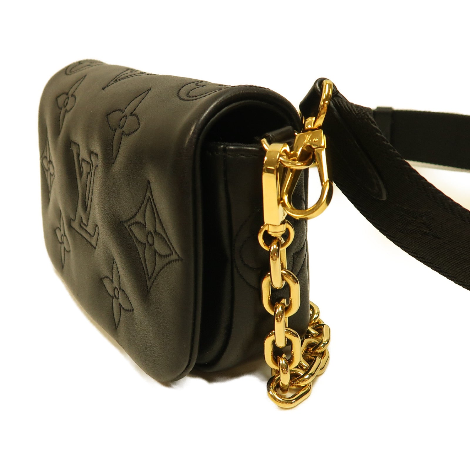 LOUIS VUITTON 【激減優惠】牛皮皮革Bubblegram Wallet On Strap金扣手挽肩背兩用袋黑色