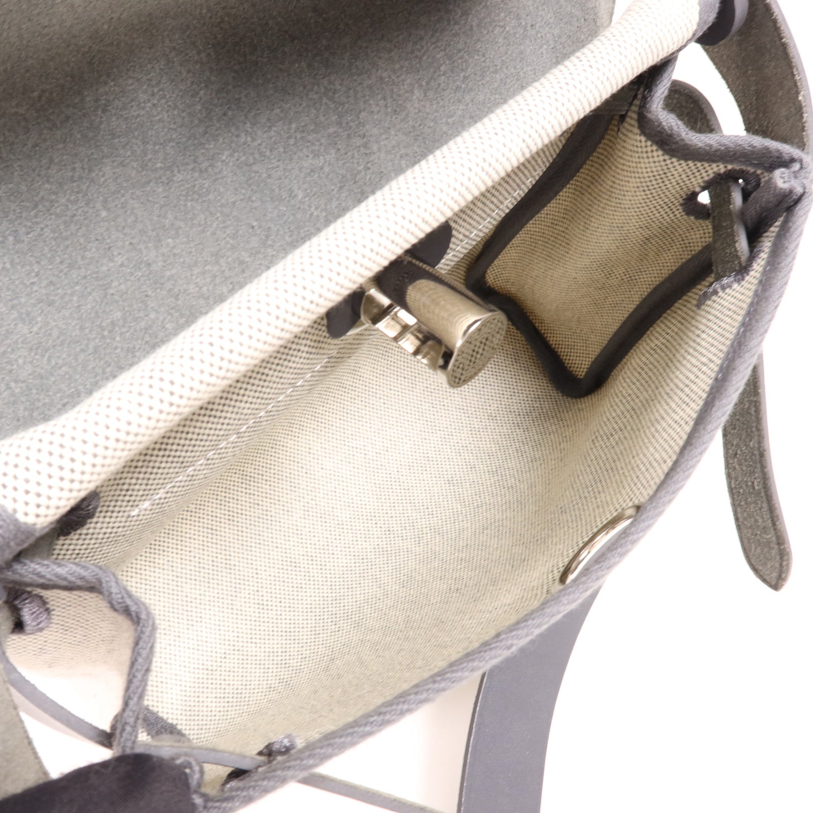 HERMES 帆布/皮革Mini Herbag銀扣肩背袋Ardoise