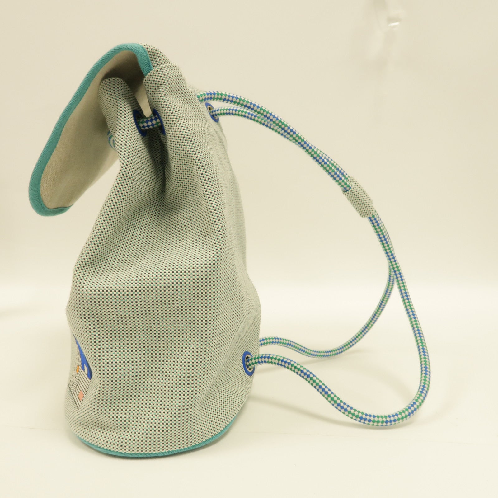 HERMES 布料Sac a dos Les Cabanes銀扣背包綠色