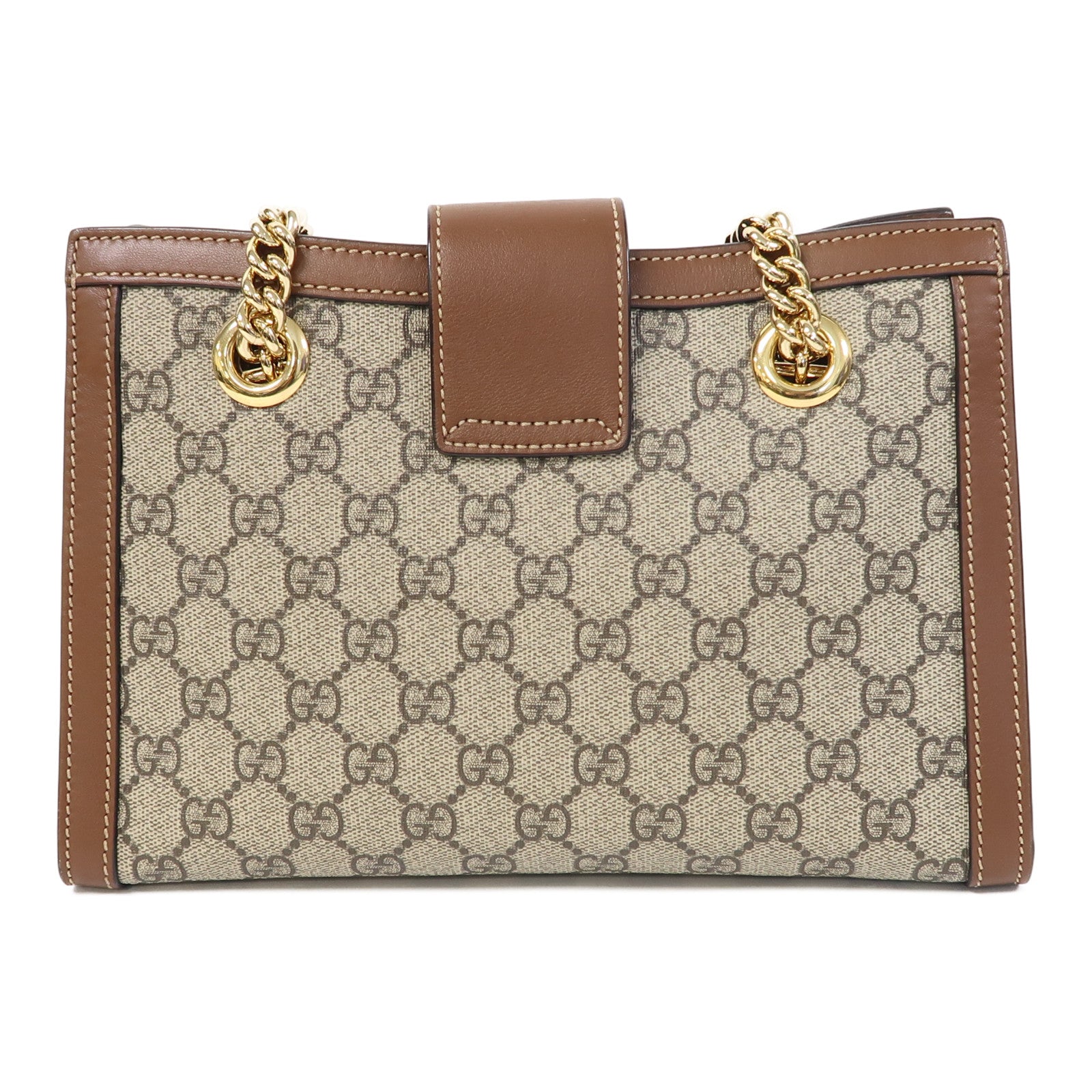 GUCCI 塗層帆布Padlock Small金扣鏈帶肩背袋啡色
