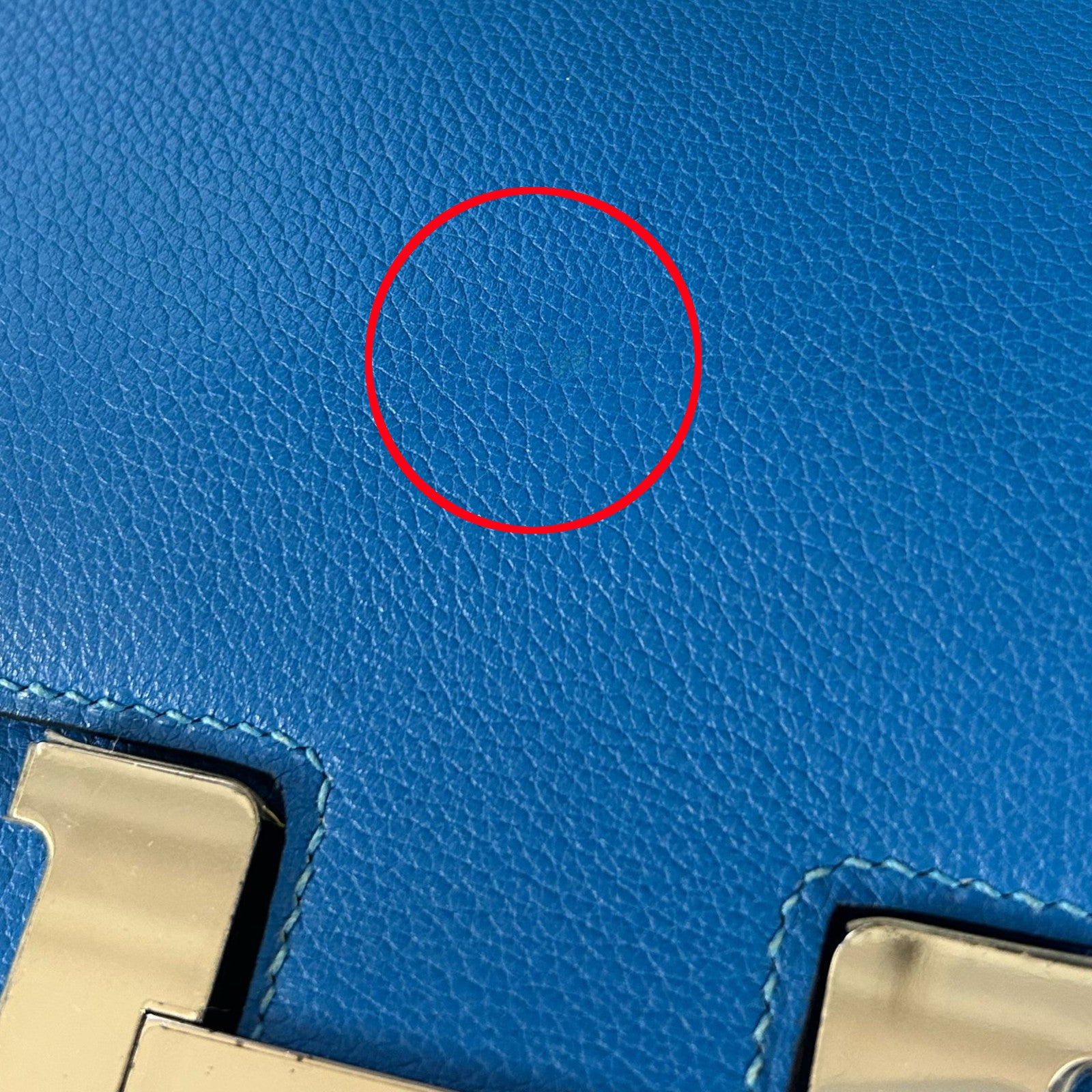 HERMES Evercolor皮革Constance 24銀扣肩背袋坦桑尼亞藍色