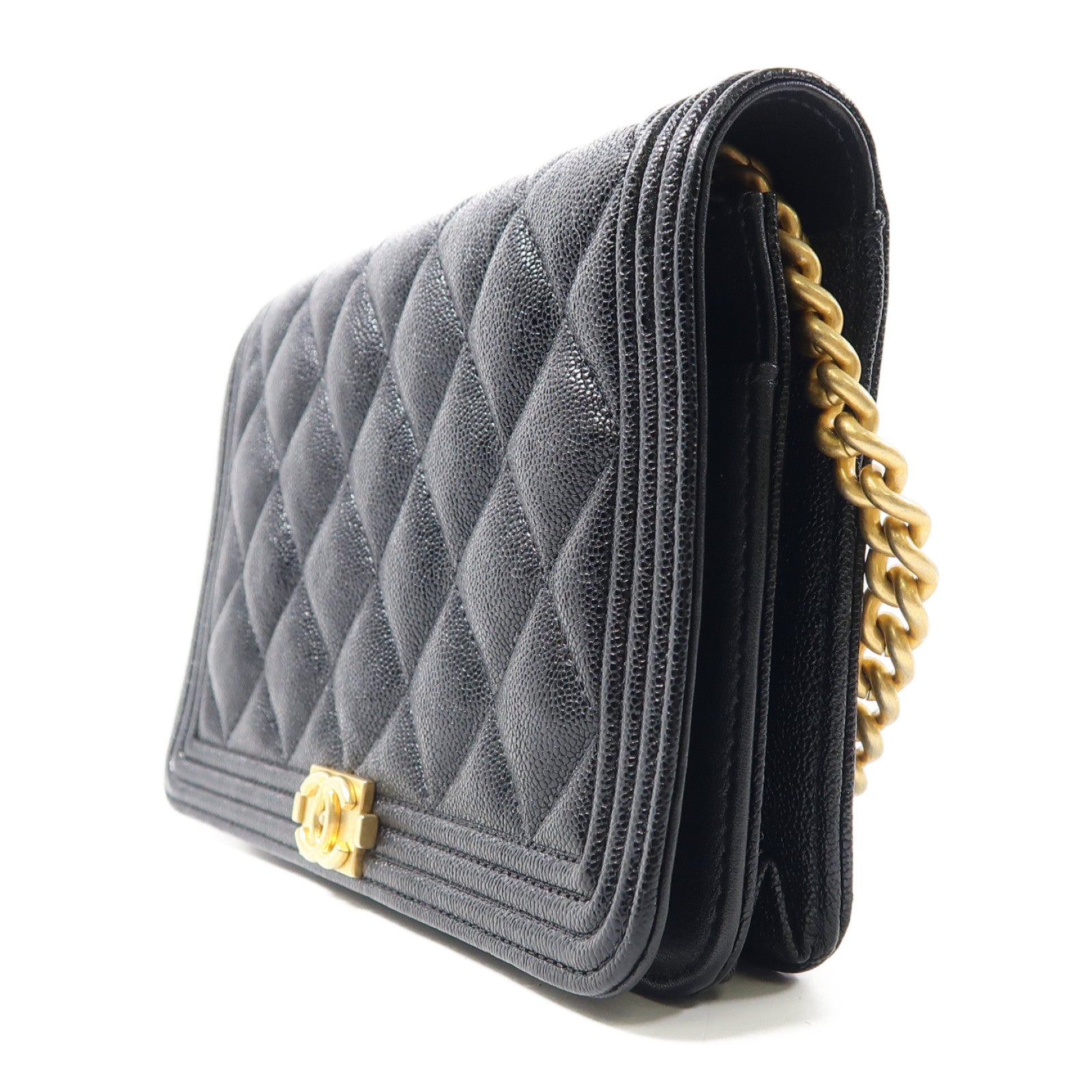 CHANEL 菱格牛皮皮革WOC Wallet On Chain金扣鏈帶肩背袋黑色