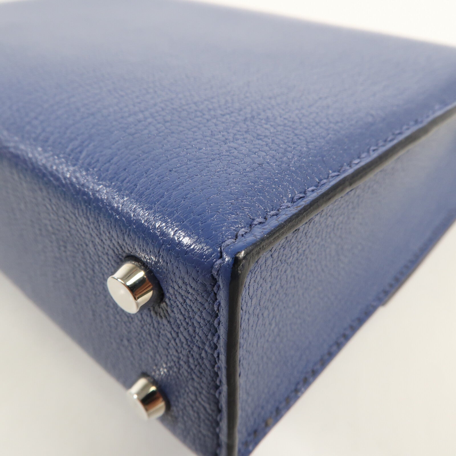 HERMES Chevre皮革Verrou Mini銀扣鏈帶肩背袋Bleu Brighton