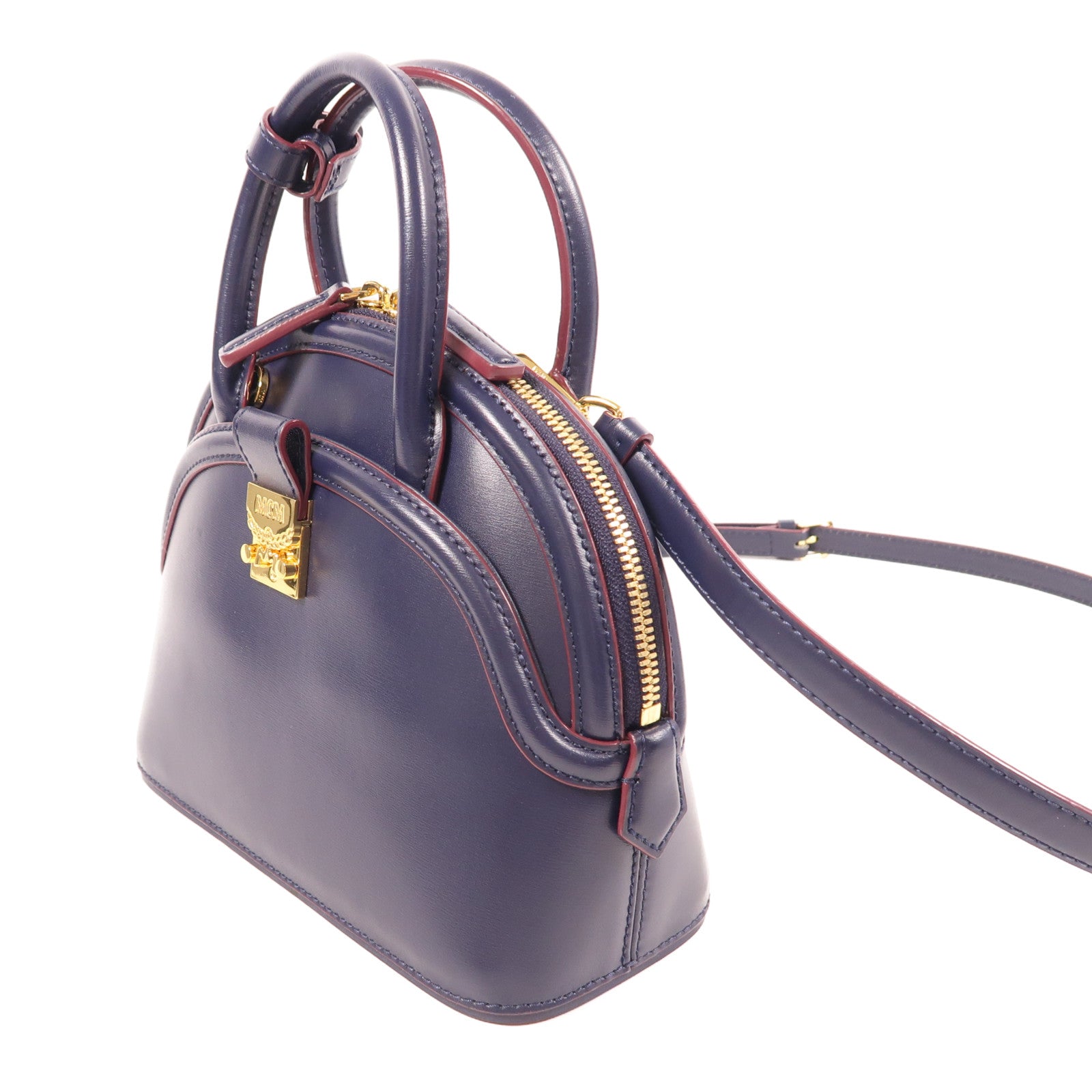 MCM GHW 2 Way Shoulder Hand Bag Calfskin Leather Blue