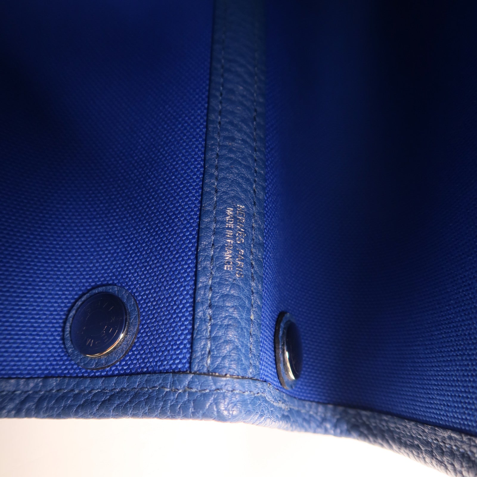 HERMES 帆布Garden Party TPM銀扣手挽袋Bleu France