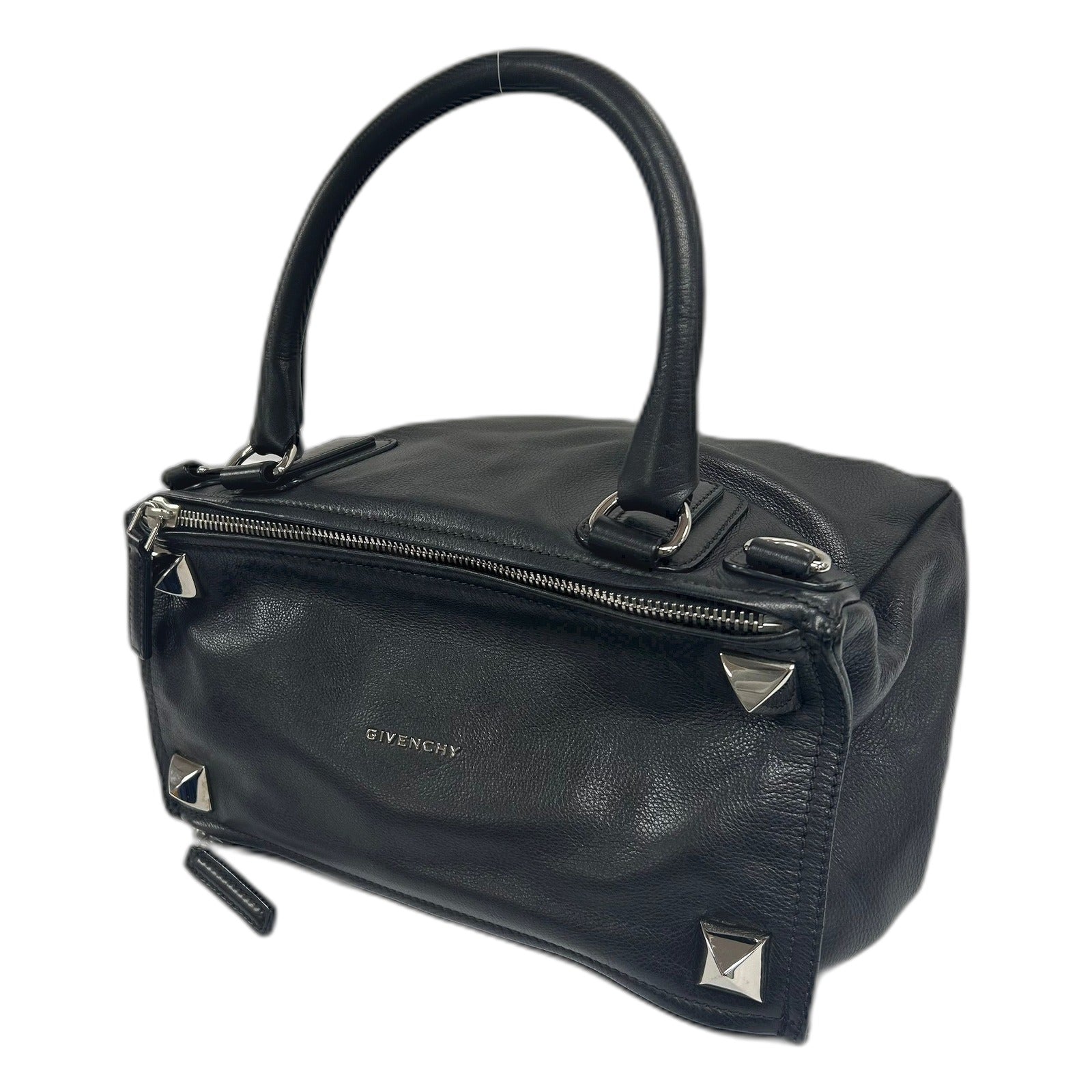 GIVENCHY 皮革Pandora銀扣手挽袋黑色